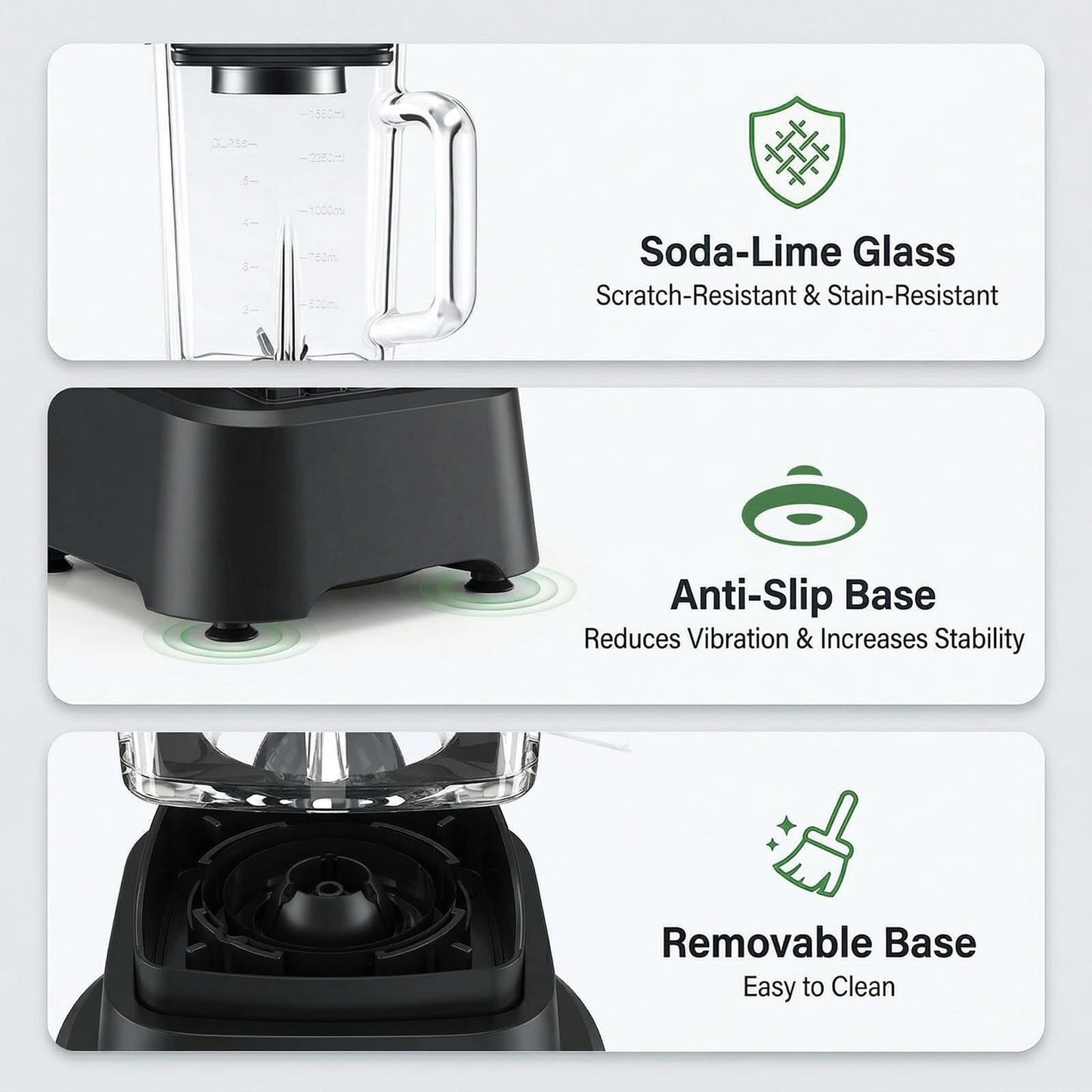 OLIXIS Professional Blender for Smoothies, Full-Size Kitchen Blender with 850 Peak Watts & 54oz Large Glass Pitcher, 4 Speeds with Pulse for Ice Crushing Frozen Fruits, Dishwasher Safe, Black