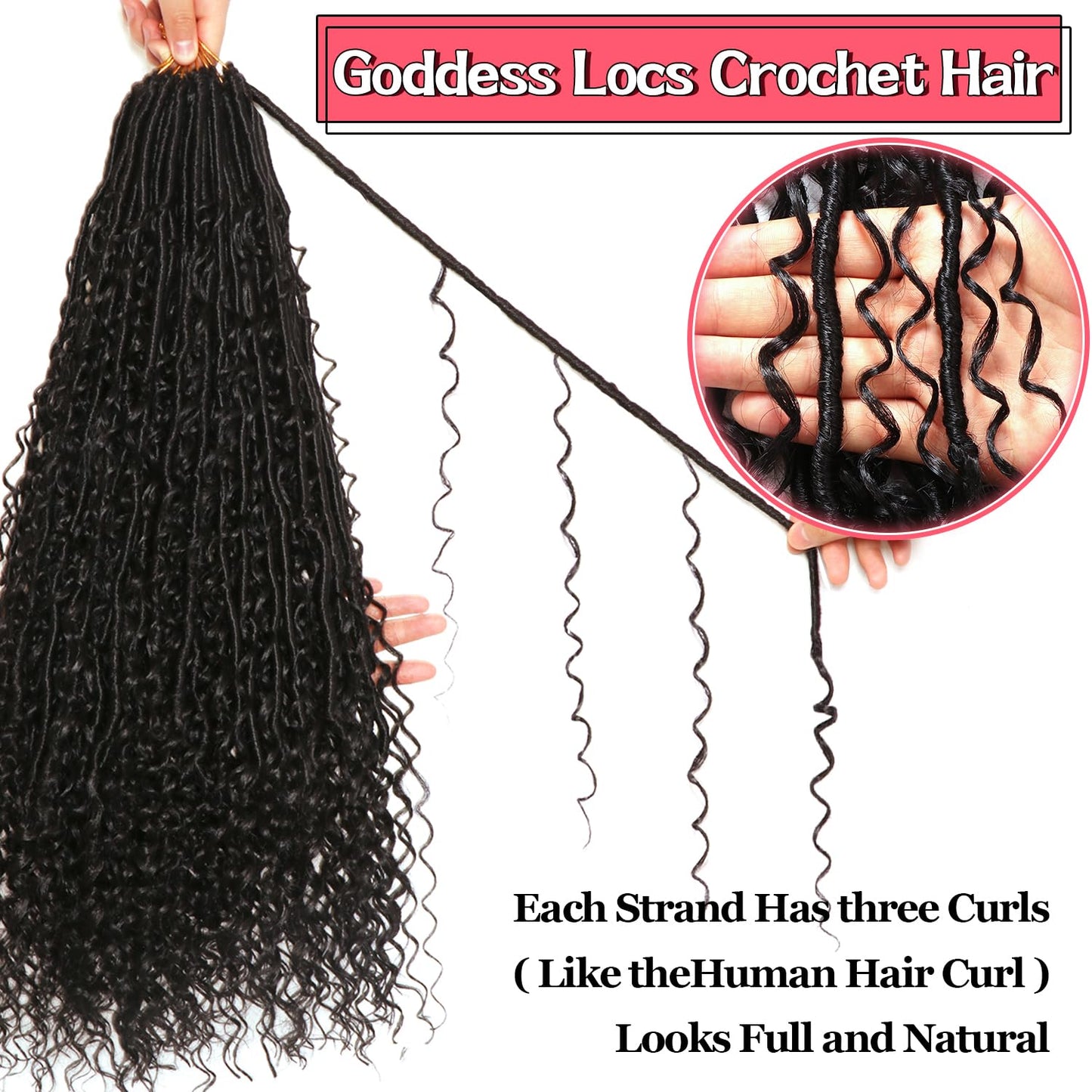 Goddess Locs Crochet Hair-24 Inch 8 Packs Boho Faux Locs Crochet Hair for Black Women Pre Looped Soft Locs with Curly Ends (1B#, 24 Inch(Pack of 8))