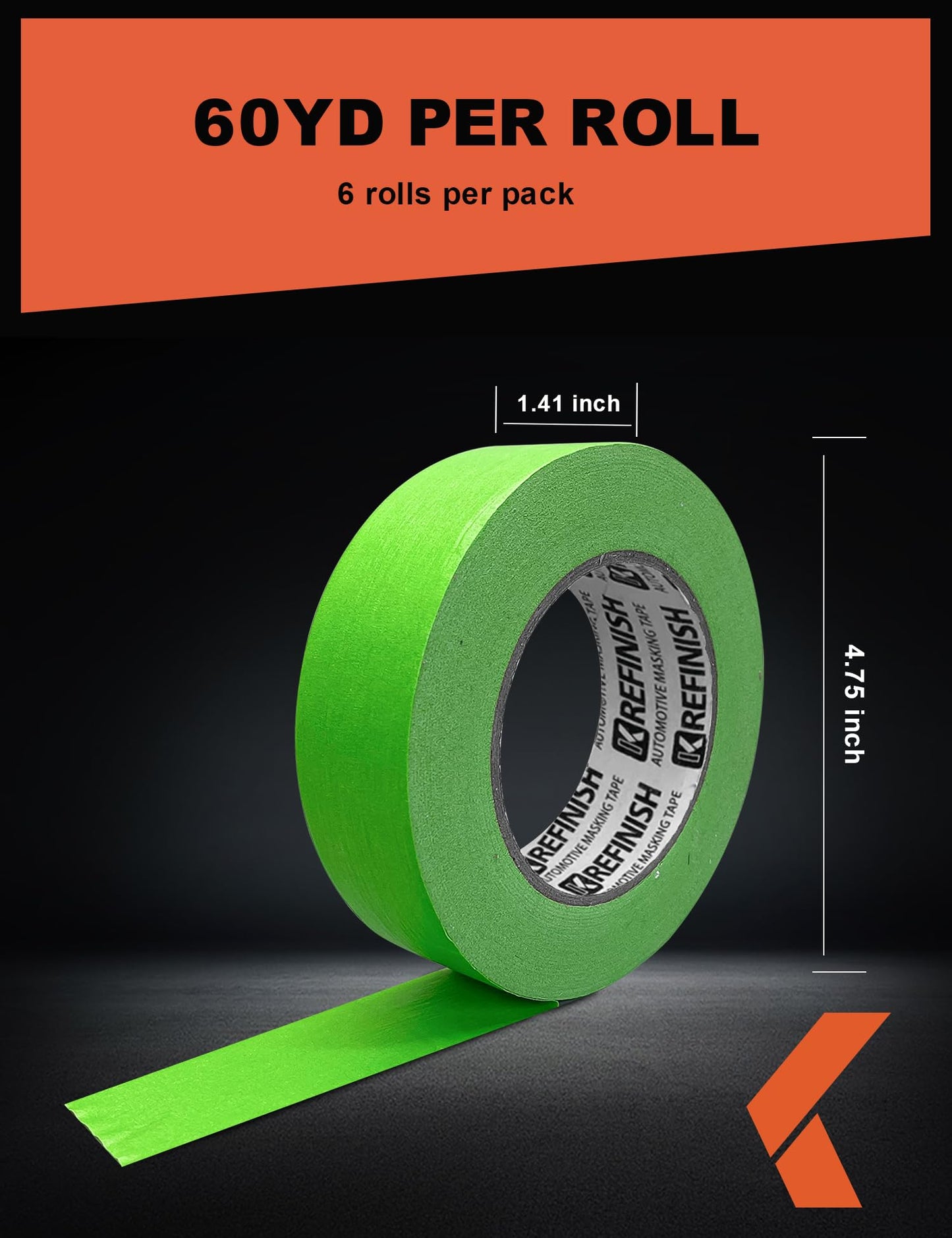 KREFINISH Painters Tape for Car Paint Green No Residue Automotive Masking Tape for Automotive Painting - Heat Resistant for Paint Booth, 1.41 Inches x 60 Yards, 6 Rolls
