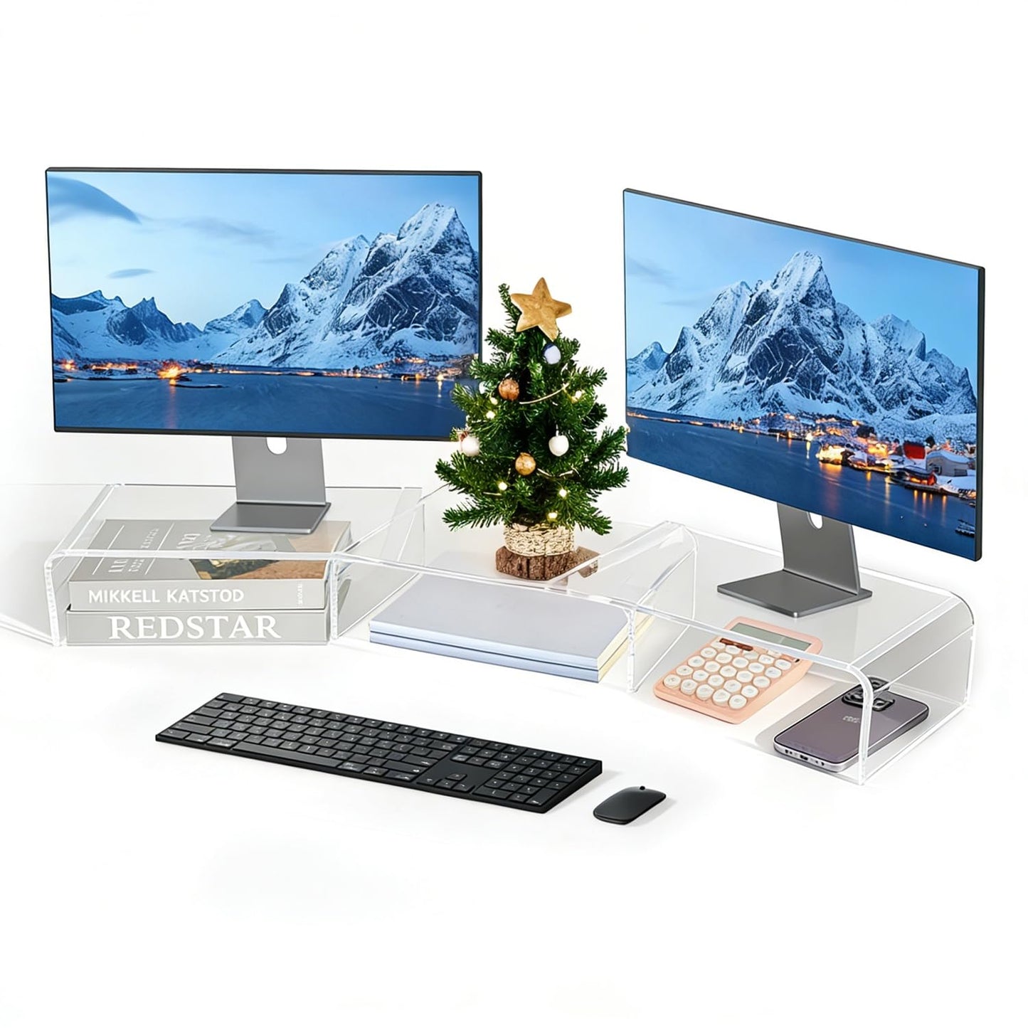 LEKETREE Acrylic Monitor Stand , Clear Monitor Stand for Desk, Computer Accessories for Home Office, Desk Organizer Shelf for Laptop, PC, Multi Media and more