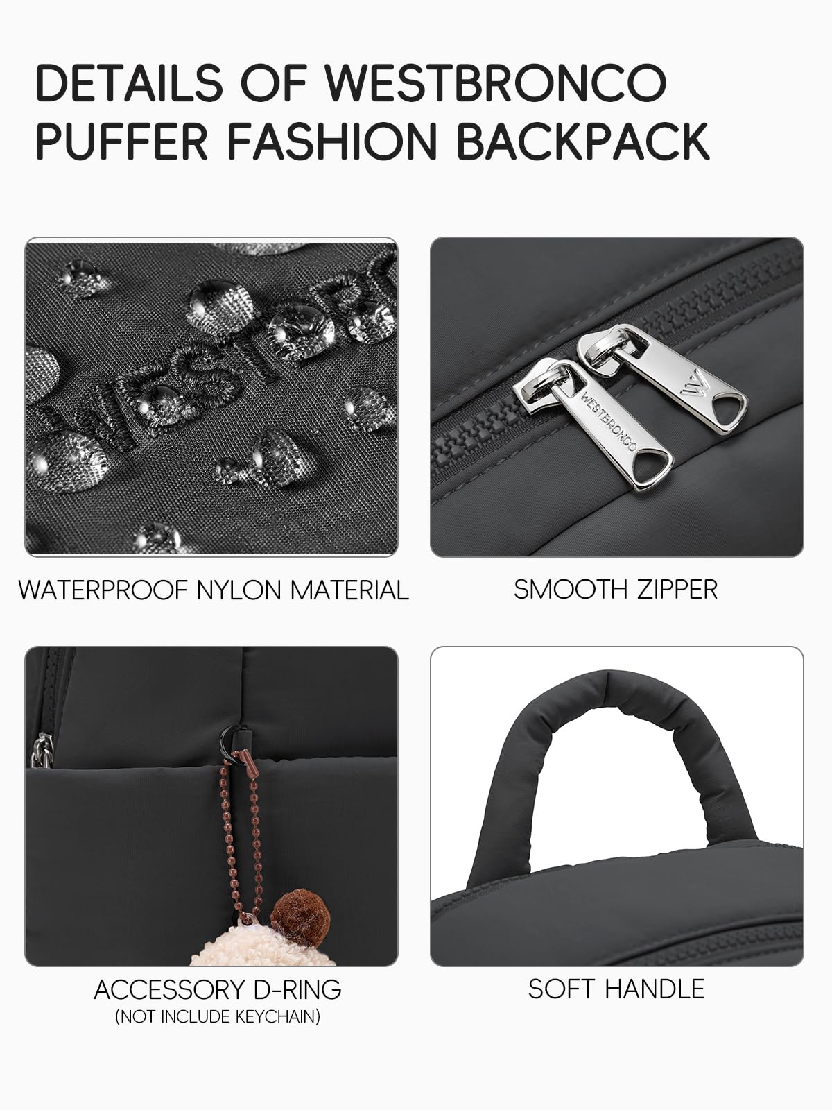 WESTBRONCO Puffer Laptop Backpack for Women Travel Backpack for Women Airplane Approved Backpack with 16'' Laptop Compartment
