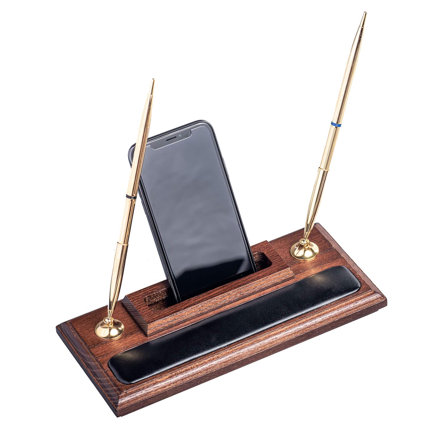 Walnut and Leather Pen Stand with Cell Phone Holder