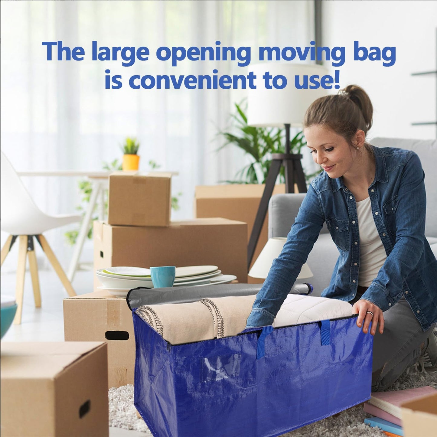 10 Pack Waterproof Moving Bags with Strong Zippers and Reinforced Handles, Real 100lb Capacity Extra Heavy Duty Large Storage Totes for Packing & Moving Storing, Alternative to Moving Boxes -95L,Blue