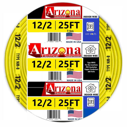 25 FEET 12/2 Type NM-B. Copper #12 AWG, 2 Conductor with Ground Insulated Jacket Yellow