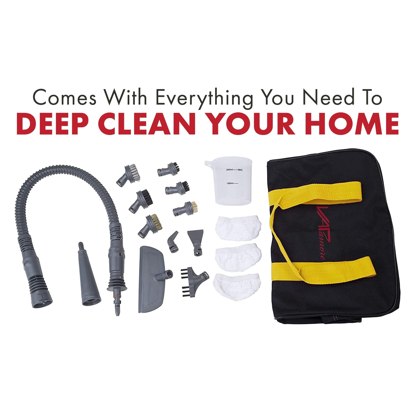 Vapamore MR-75 Amico Handheld Steam Cleaner, 17 Attachments Including the Turbo Pet Tool, Chemical Free Professional-Grade Handheld Steamer Quickly & Easily Cleans Upholstery, Bathrooms, Cars & More
