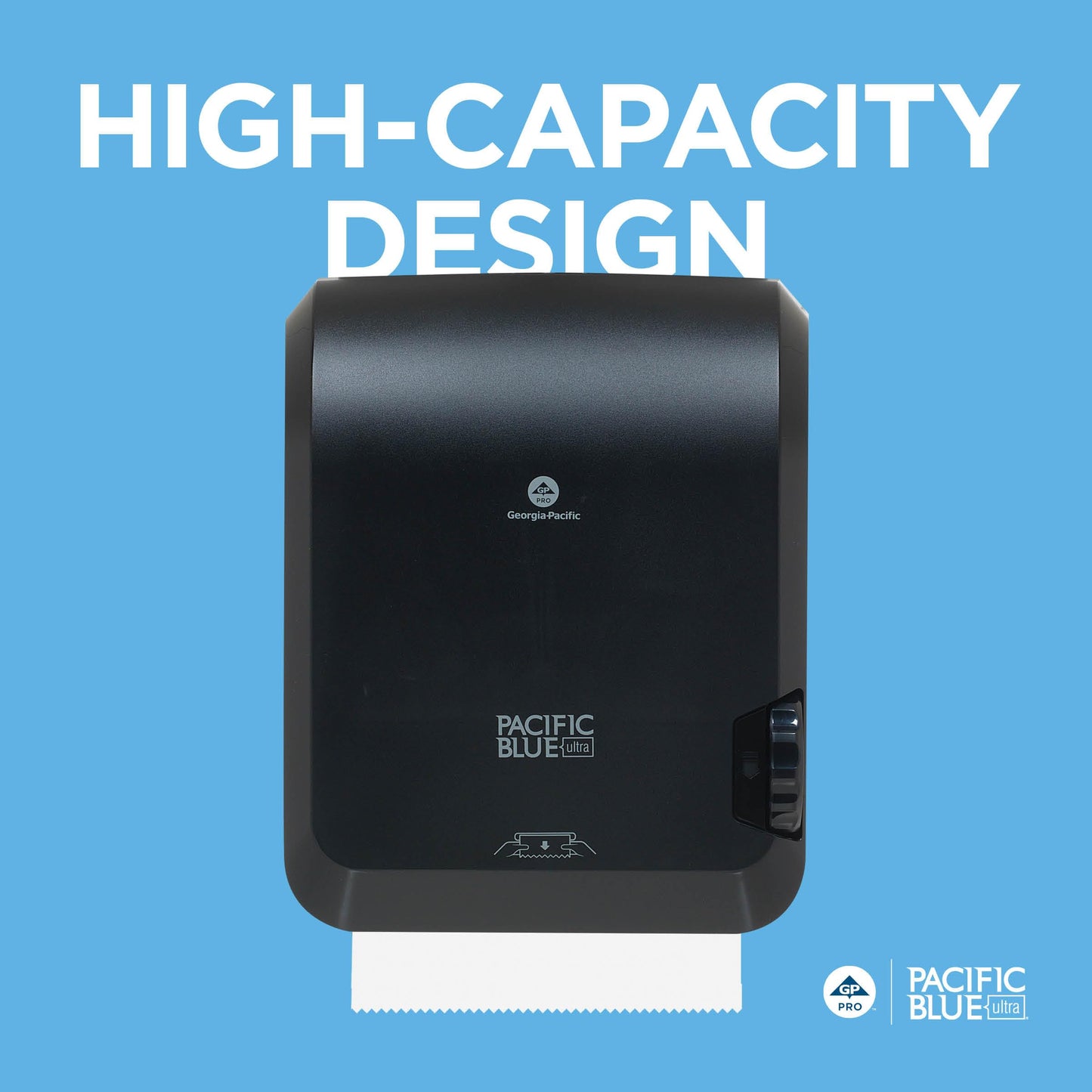 Pacific Blue Ultra 8" High-Capacity Mechanical Paper Towel Dispenser by GP PRO (Georgia-Pacific), Black, 59589, 12.9" W x 9" D x 16" H, 1 Dispenser