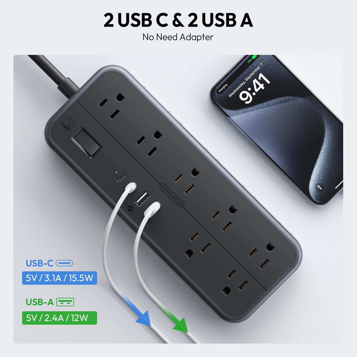 NTONPOWER Extension Cord 25 Ft with Multiple Outlets(14 Outlets & 4 USB), 1875W/2700J Power Strips with Surge Protection, 15A Long Extension Cord Surge Protector for Home, Office, Garage(Black)
