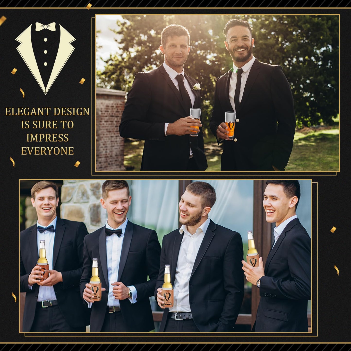 50Pcs Groomsmen Gifts Groomsmen Proposal Box with Shot Glasses Socks Sunglasses PU Leather Toiletry Bag Bottle Opener Can Cooler Groomsman Gifts for Wedding Groomsmen Best Man Gift (50, Brown)