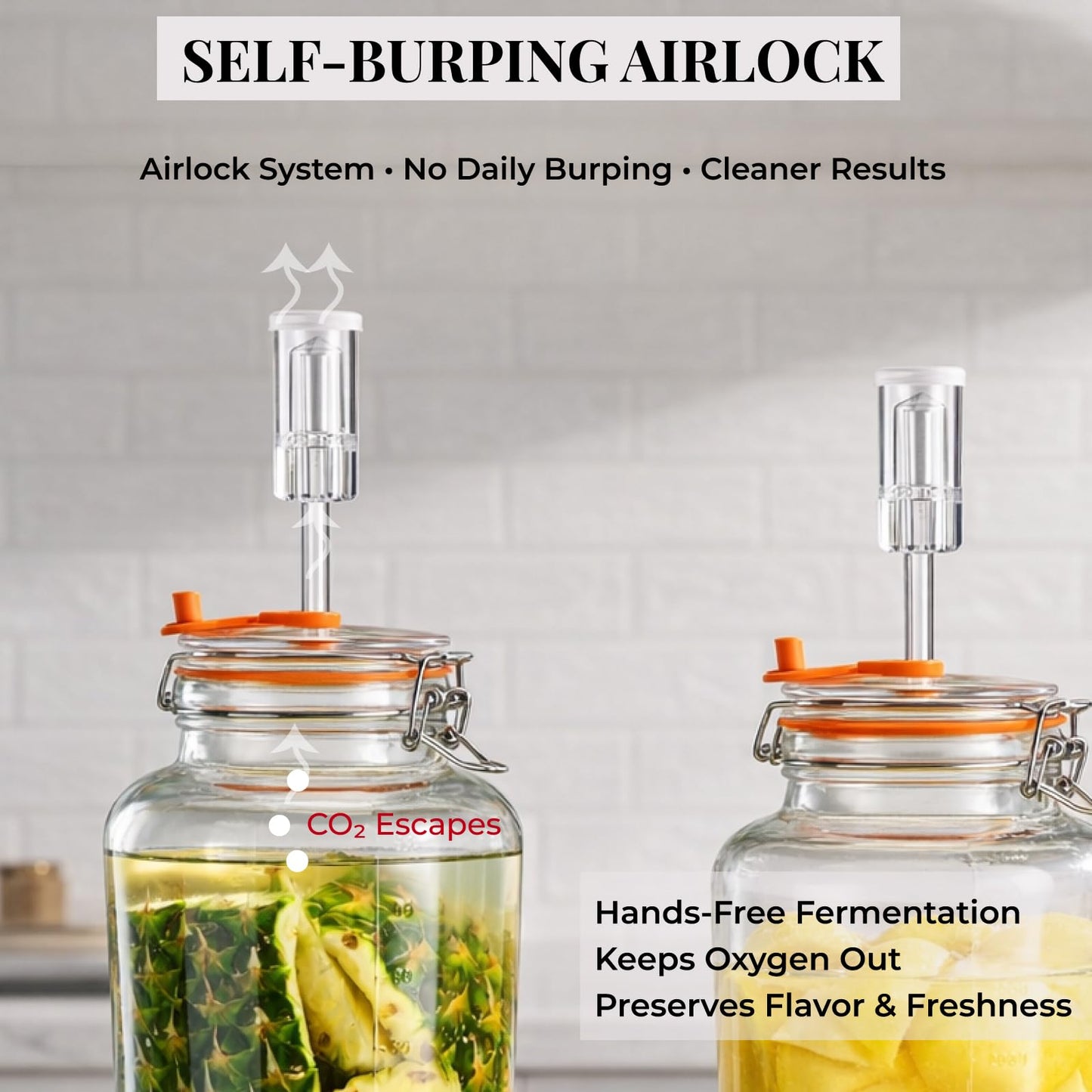 Glolaurge 1 Gallon Fermentation Jars, 2 Pack Glass Fermentation Kit with Airlocks & Weights, Wide Mouth Fermenting Jars for Sauerkraut, Kimchi, Pickles, Mead & More