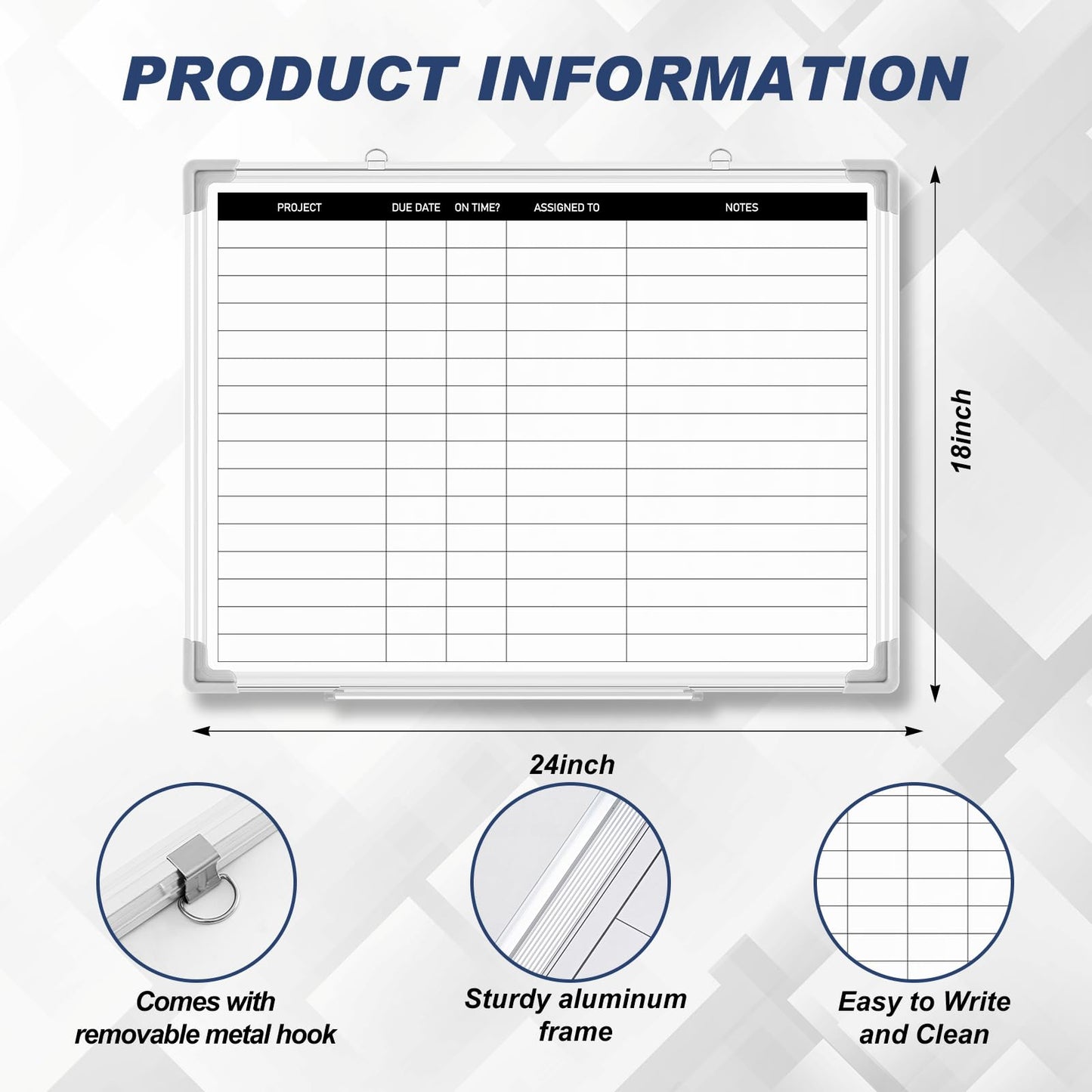 Lincia Aluminum Frame Dry Erase Board with Lines, Double Sided Wall-Mounted Whiteboard for Scheduling, to Do Lists & Weekly Planning, Reusable Calendar for Home & Work(Project Planning Board,24"x18")
