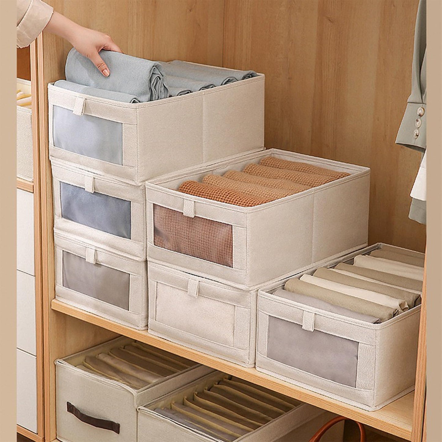 Linen Closet Organizers And Storage, 8 Pack Closet Storage Bins Linen Closet Baskets for Closet Organization Foldable Closet Organizer Bins with Clear Window For Organizing Clothing, Jeans, Shelves