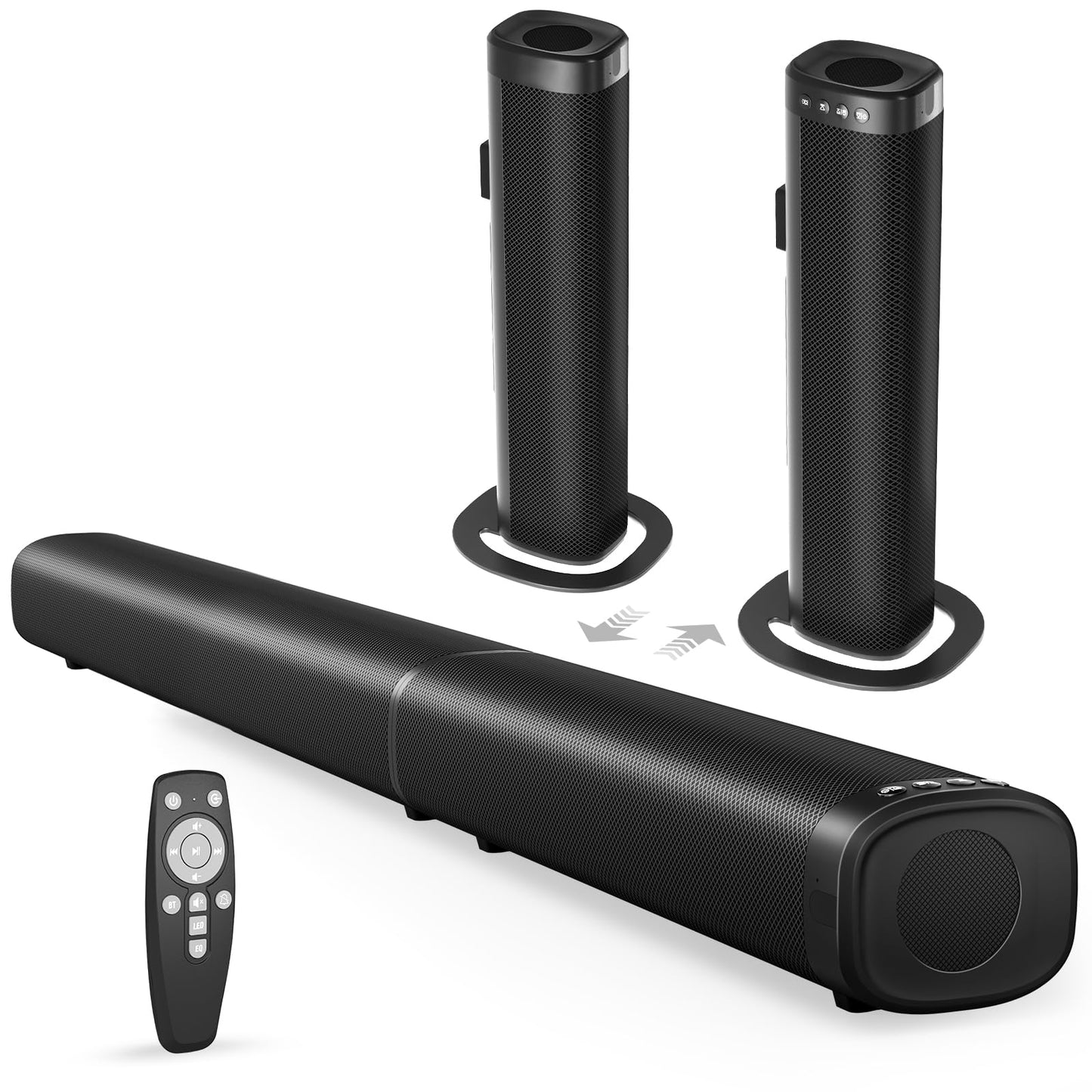 Yenjuty Sound Bar, 100W Sound Bar for Smart TV, Bluetooth 5.3 Soundbar, 2 in 1 Detachable Home Speaker Bass Effect, Home Theater Surround Sound, ARC/Optical/AUX/USB Connections, for TV/PC/Projectors