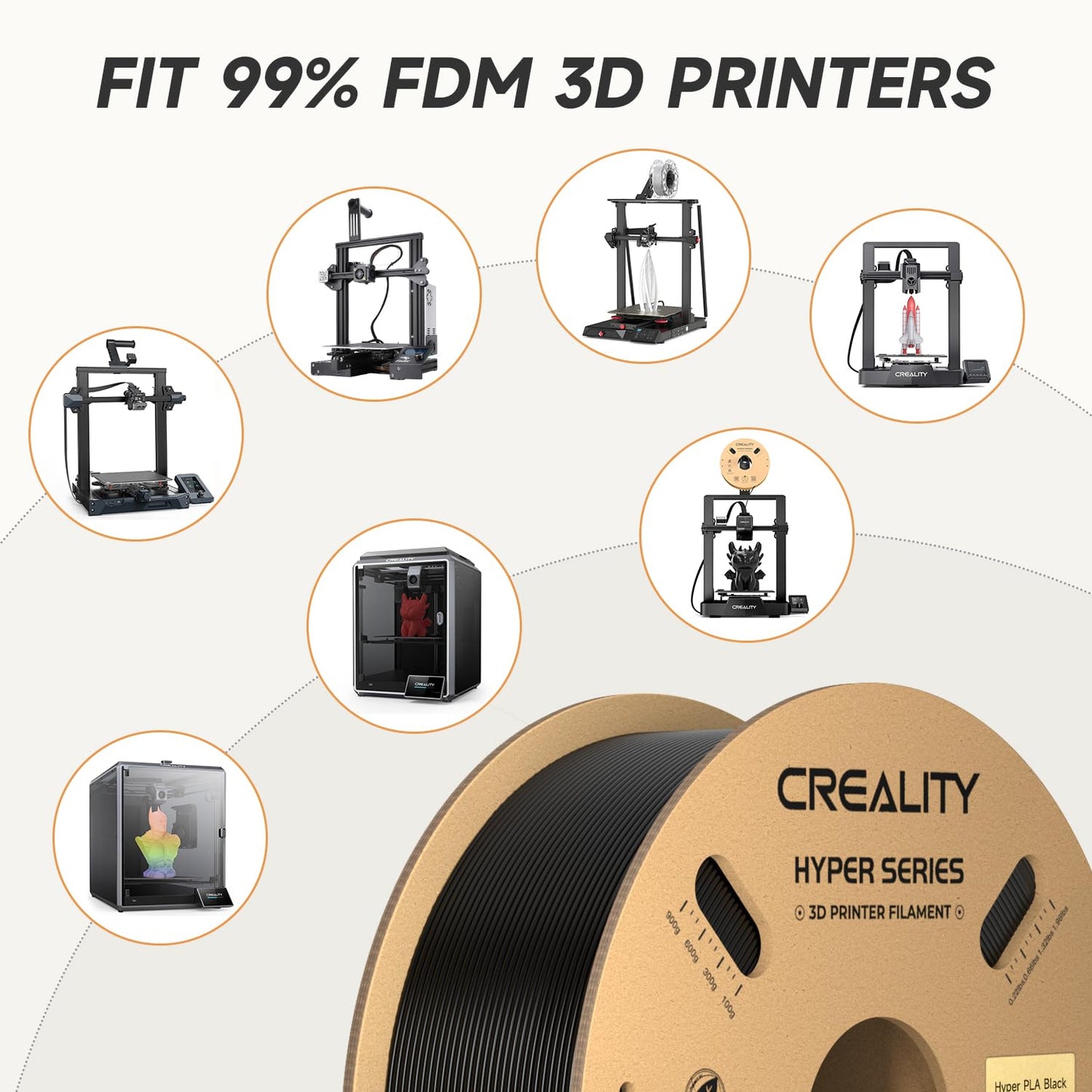Creality Hyper PLA Filament 1.75mm Black 2KG, 30-600mm/s High Speed PLA 3D Printer Filament, 2 Pack 1kg Spool(2.2lbs) PLA, Dimensional Accuracy +/-0.02mm, Fit Most FDM 3D Printer