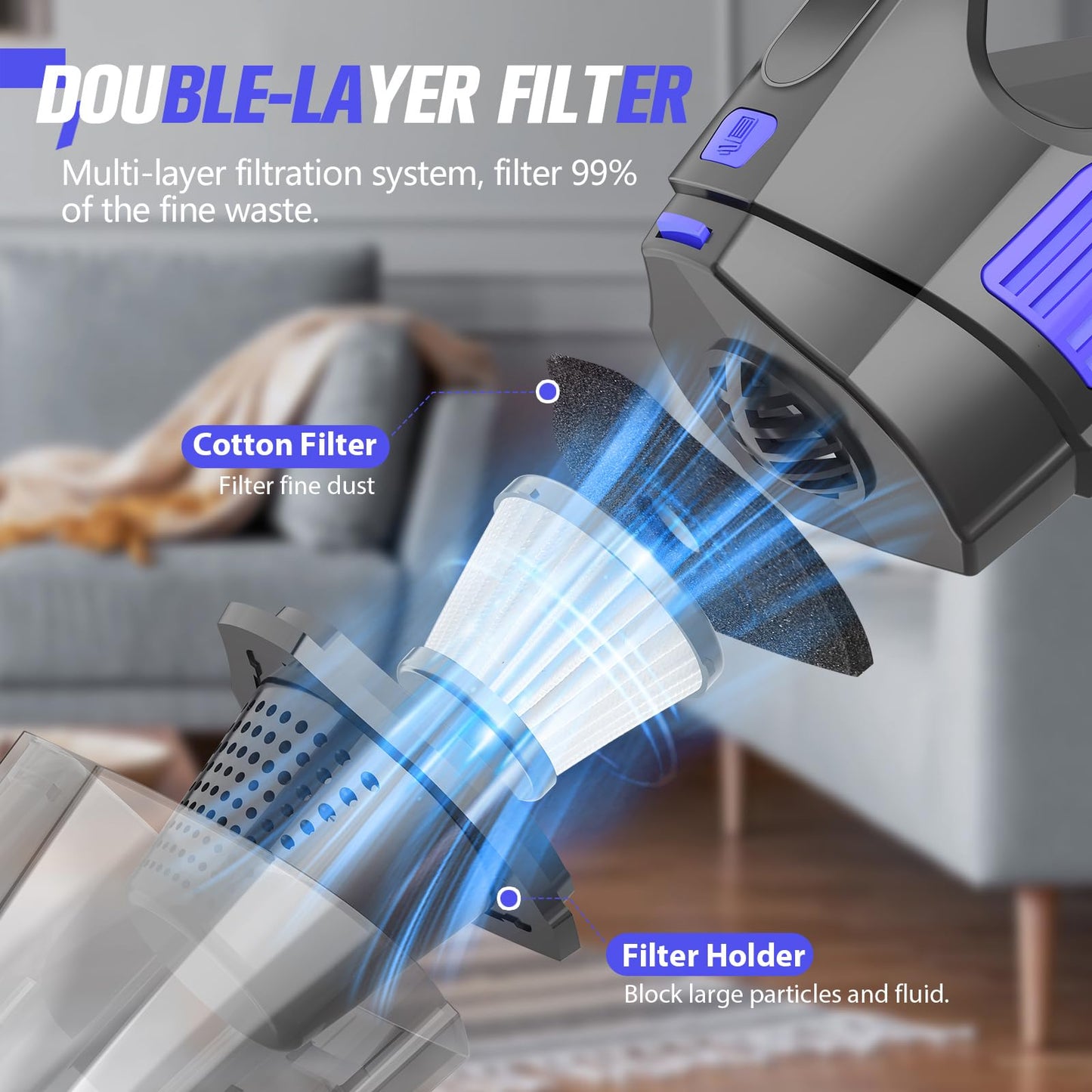 ATONEP Handheld Vacuum Cordless Cleaner,Powerful Portable and Dust Buster Hand Vcauum Rechargeable with Large-Capacity Battery for CarPetOfficeHome (Dark Blue)