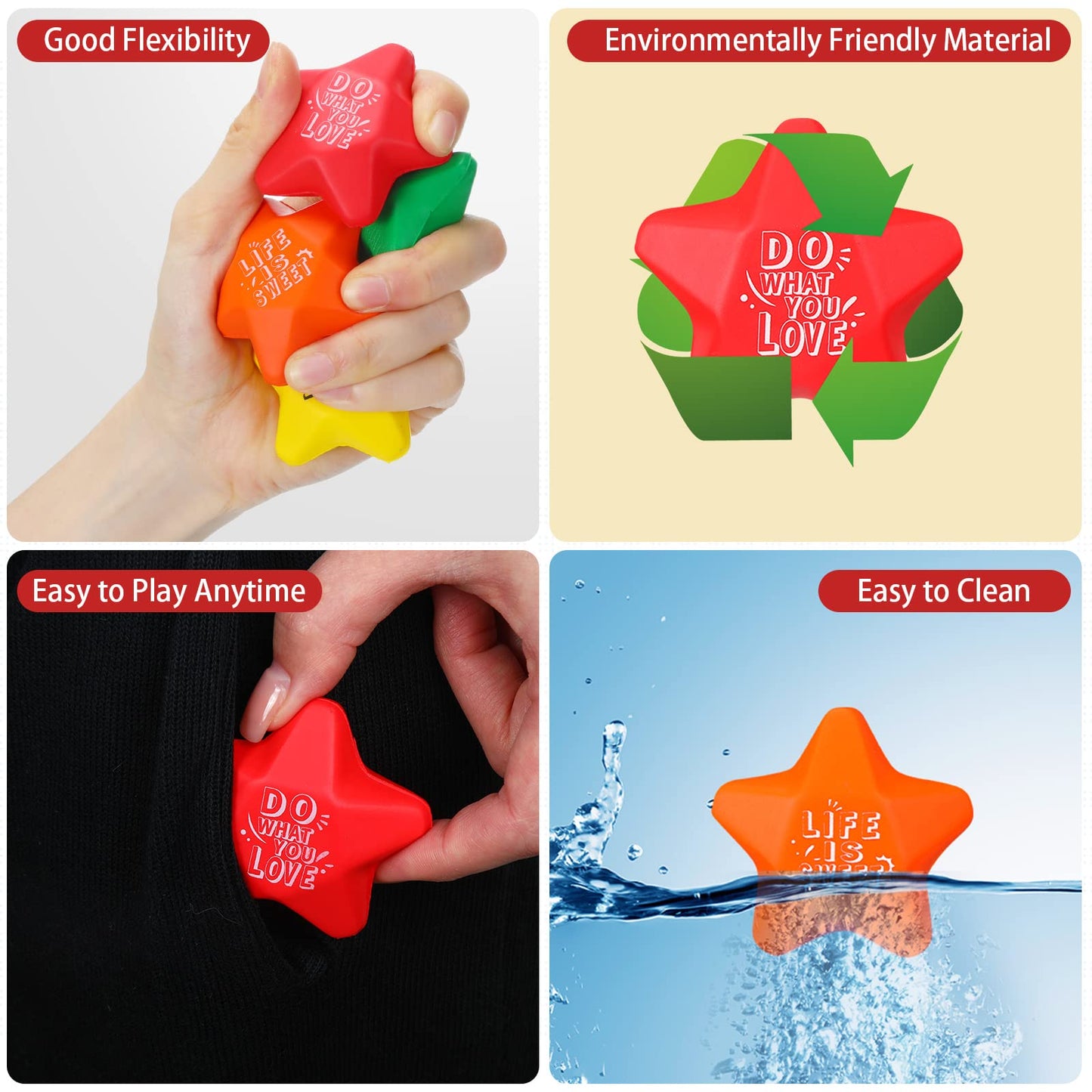 Leyndo 200 Pack Stress Balls Bulk Motivational Stress Relief Colorful Foam Squeeze Balls with Inspirational Quotes for Adults Teens Kids Relief Encouraging(Star Stress Balls)
