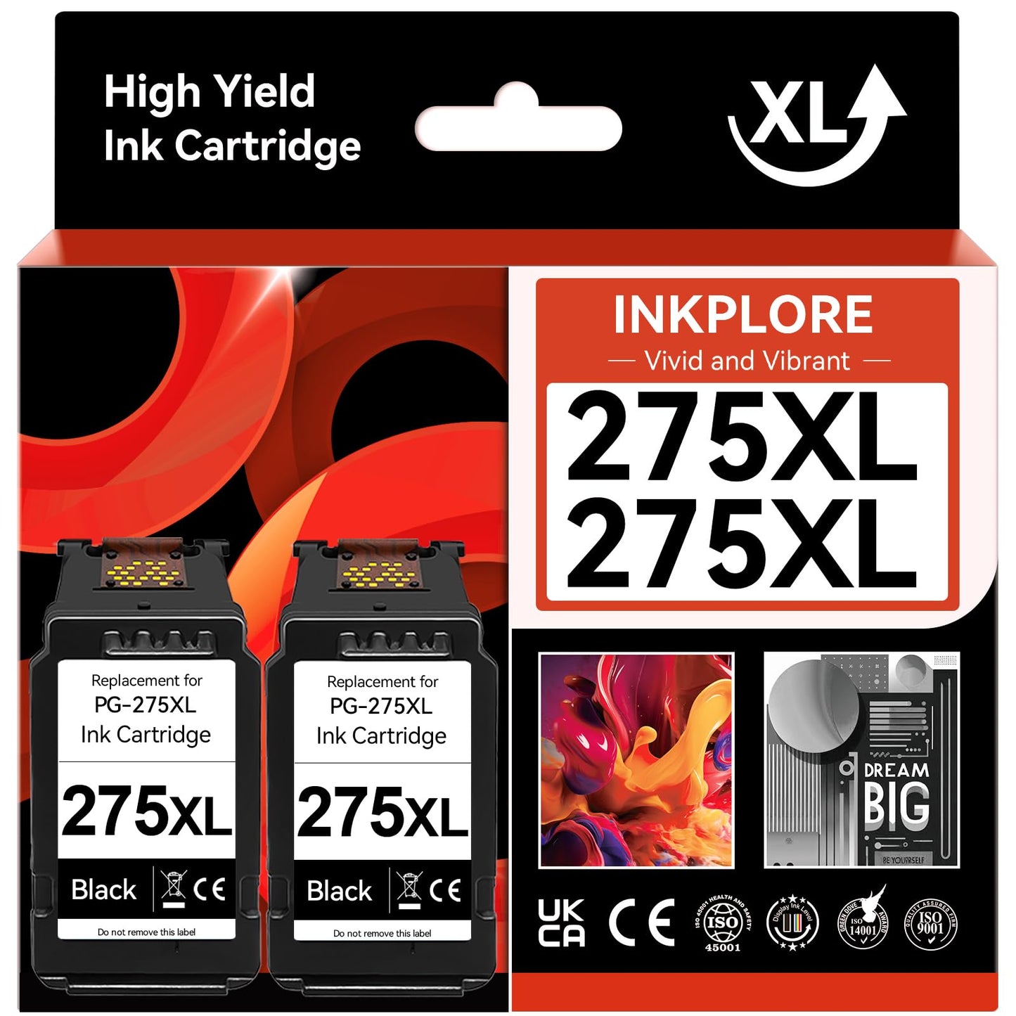 PG-275XL Black Ink Cartridges Replacement for Canon PG-275 Black Ink Cartridge 275 275XL Compatible for Canon TR4720 TS3722 TS3522 TR4700 TS3500 TS3700 TS3520 TS3720 TR4722 Printer