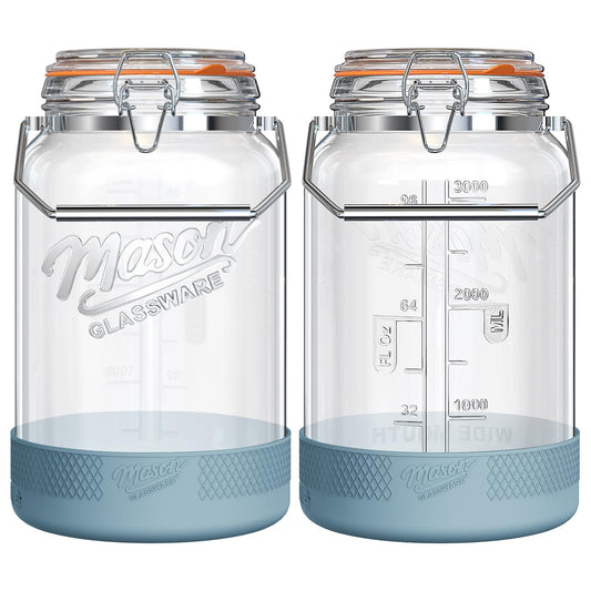 Dwbligt 2 Packs 1 Gallon Glass Jars with Airtight Lids, Wide Mouth Mason Jars with Clip Top & Stainless Steel Handle & Silicone Base, Glass Storage Containers for Kitchen Storage, Pickling-Dual Scale