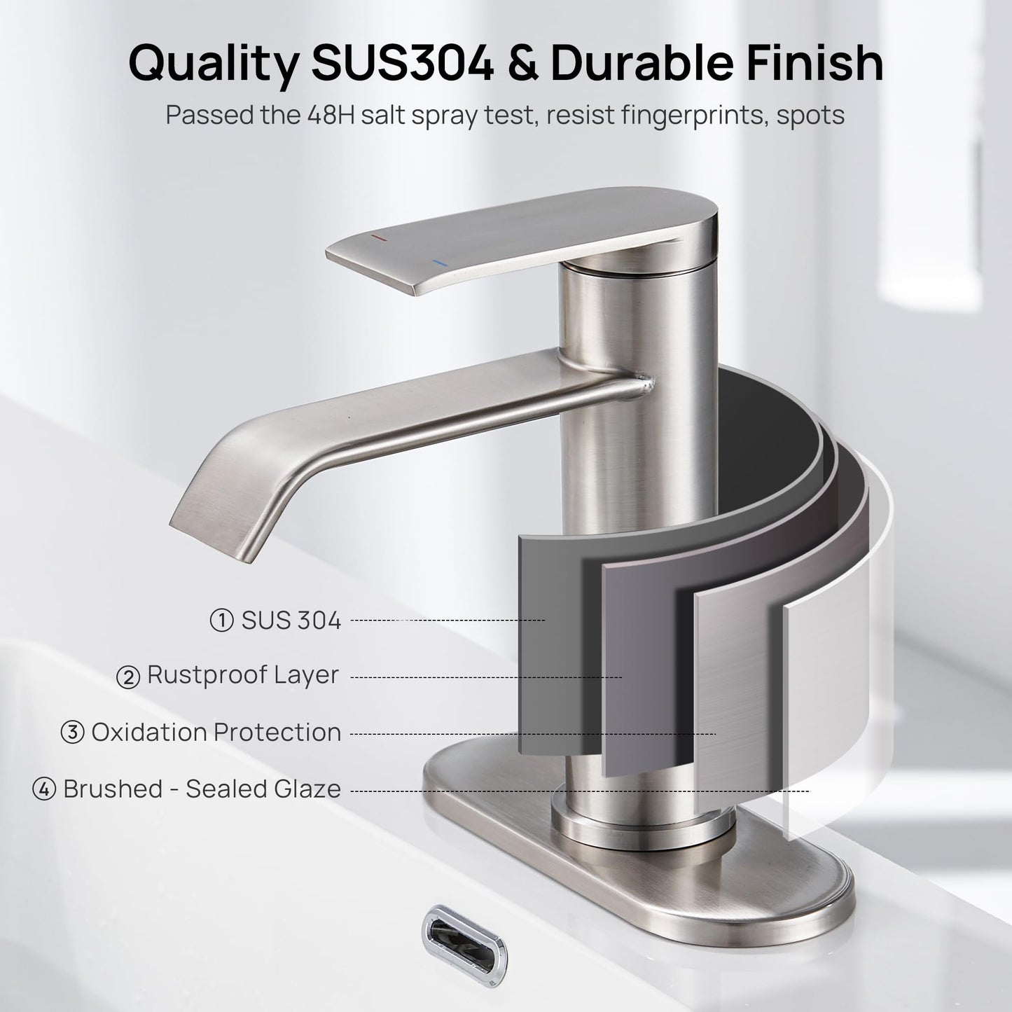 GAGALIFE Bathroom Faucet 1 Hole, Brushed Nickel Bathroom Sink Faucet with Metal Pop-up Drain Supply Lines and Deck, Modern Waterfall Bathroom Faucets Single Handle, JJL-MP-7001BN