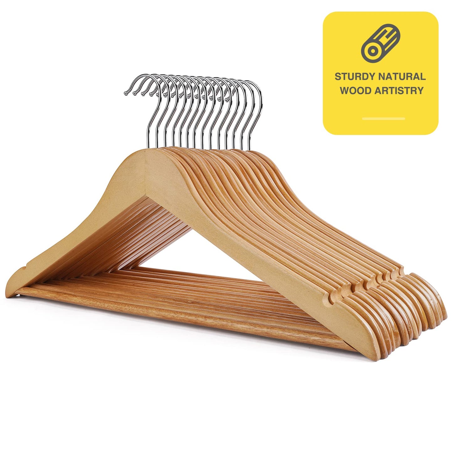 Uinicor Wooden Hangers - 60 Pack - Clothes Hanger for Daily Used,Heavy Duty Wood Hangers with Precisely Cut Notches,Coat Hanger for Closet, Clothes Hangers for Shirt Suit Dress (Natural)