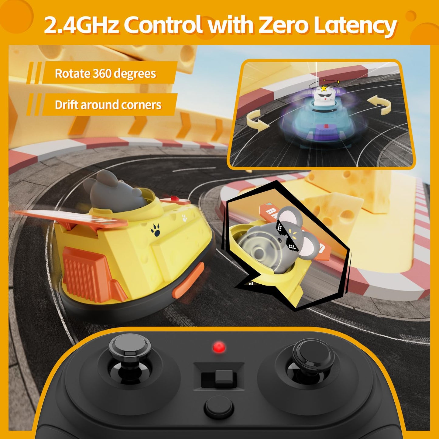 deependo 2 Pack Remote Control Car, RC Ejecting Bumper Car for Kids, Cat and Rat War Cheese Bumper Car, Car Toys for Ages 5-7, Christmas Birthday Gifts Toys for 3 4 5 6+ Year Old Boys Girls