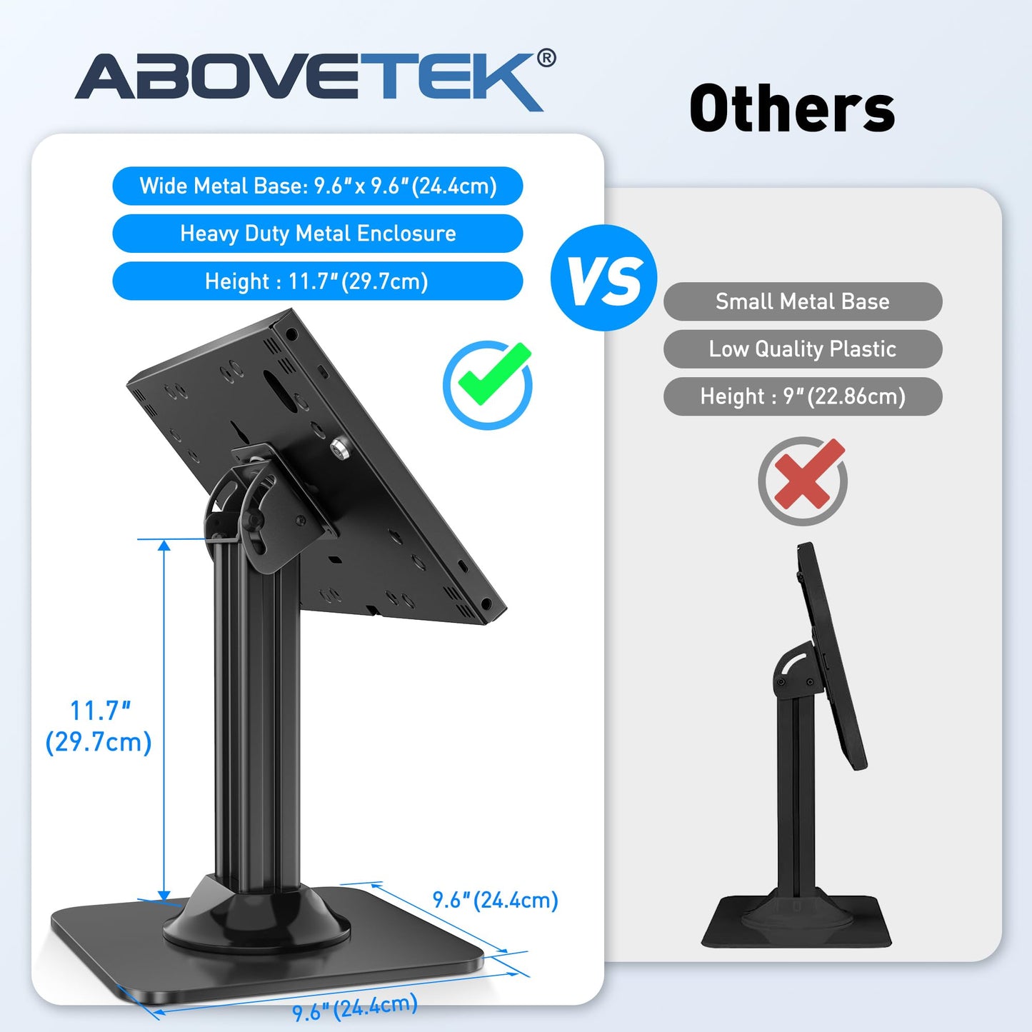 AboveTEK Anti-Theft iPad Kiosk Stand – POS iPad Security Stand & Locking Tablet Stand – Heavy Duty Base, 360° Swivel, 75° Tilt Bracket – Perfect for Retail Business (Black)