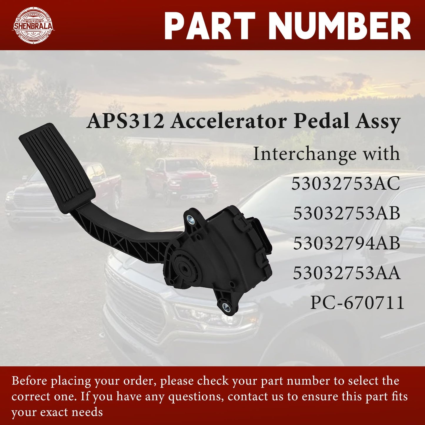 53032753AC Accelerator Pedal Sensor, New Fits for 2005-2006 Dodge Ram 1500/ Ram 2500/ Ram 3500, Throttle Pedal Position Sensor Interchange with 53032753AB 53032794AB 53032753AA APS312 PC-670711