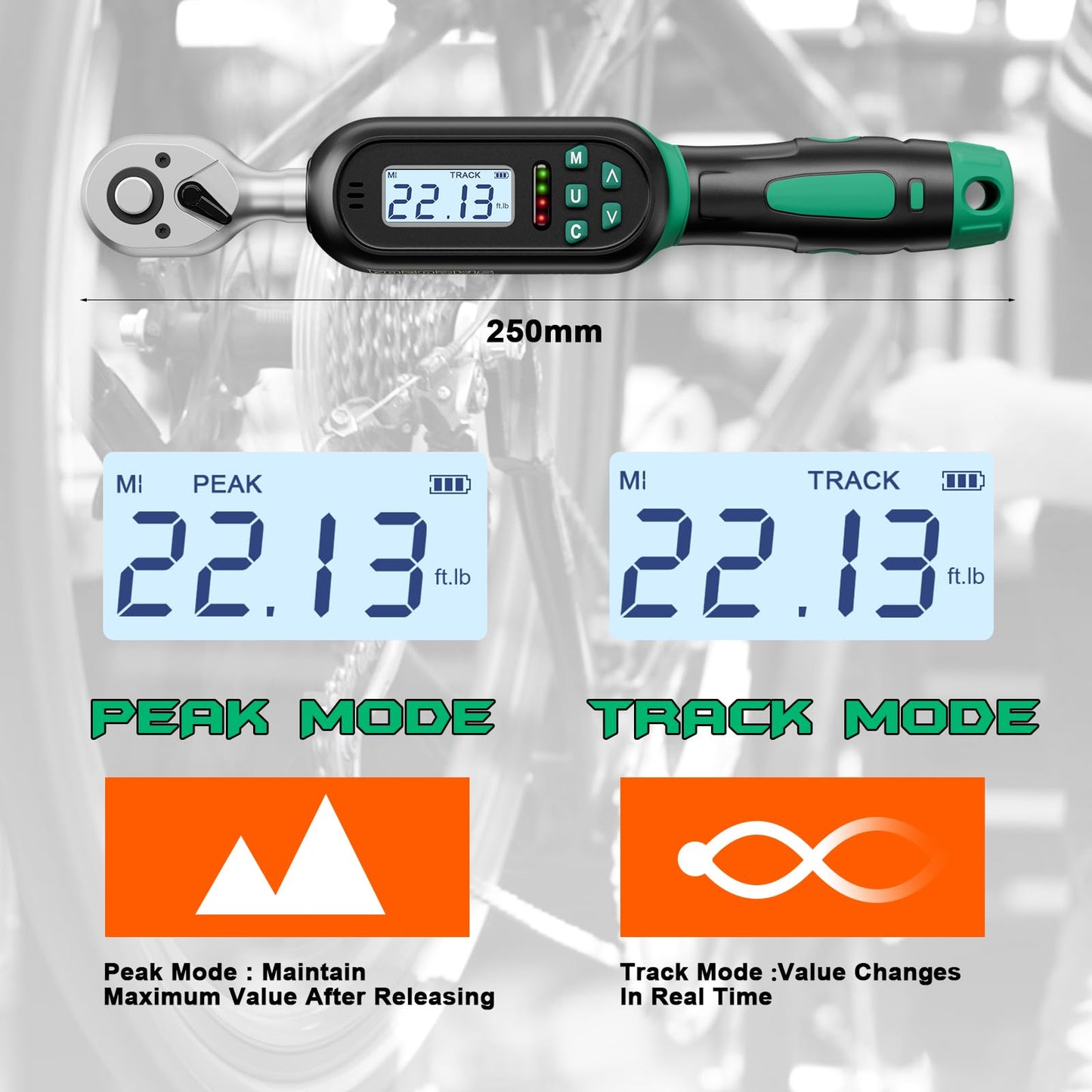 KOEORWS 1/4 Inch Drive Digital Torque Wrench, 1.11-22.13Ft.lb/1.5-30N.m, Small Electronic Torque Wrench with Preset Value, Buzzer & LED Indicator, 2% Accuracy for Bike, Bicycle