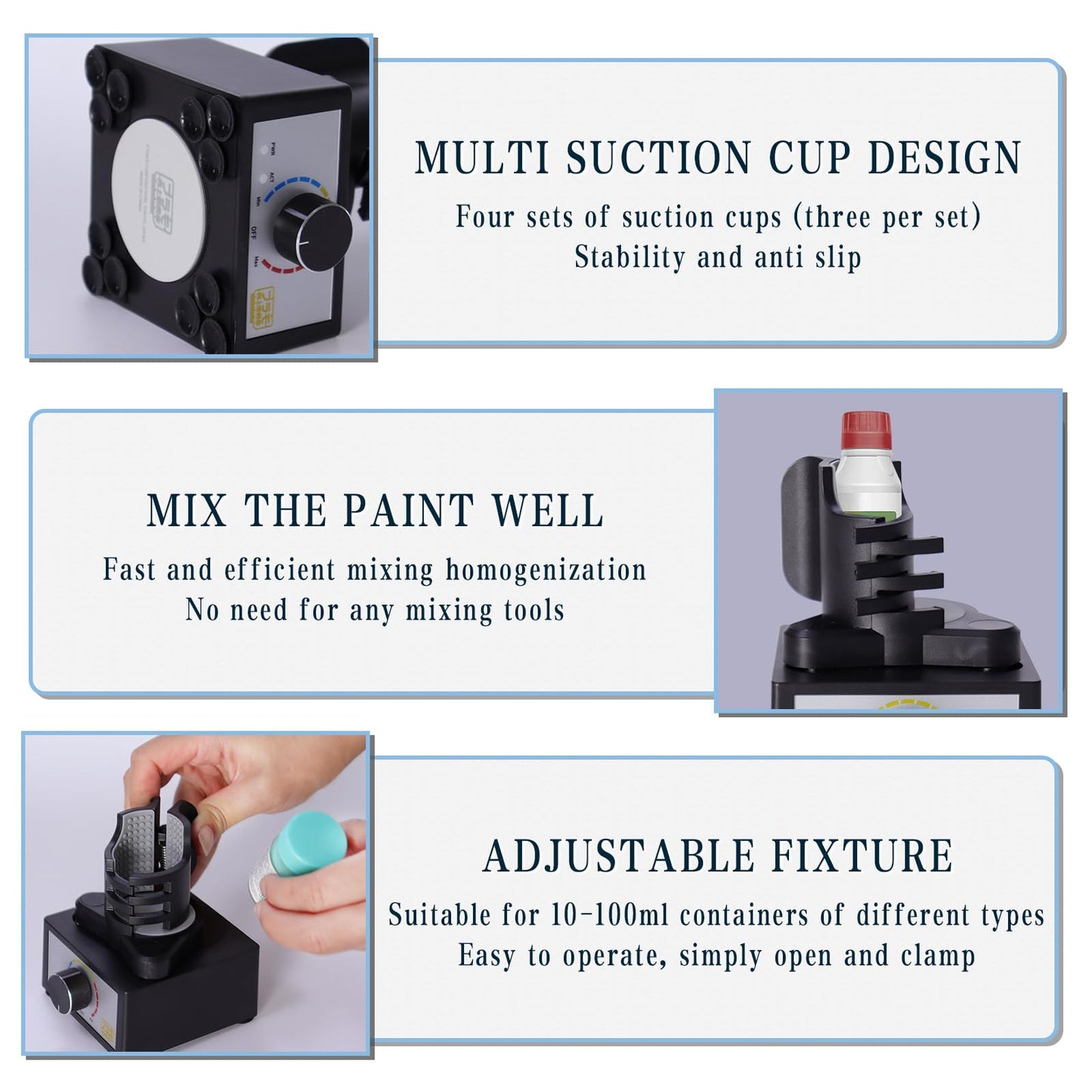 Mini Vortex Mixer, Hands-Free Model Paint Shaker, 300~2400rpm, Three-Stage Adjustable Speed Shaker, Suitable 10-100ml Mix, for Hobby Acrylic Paints, Nail Polish, Tubes, Lab, Eyelash Adhesives