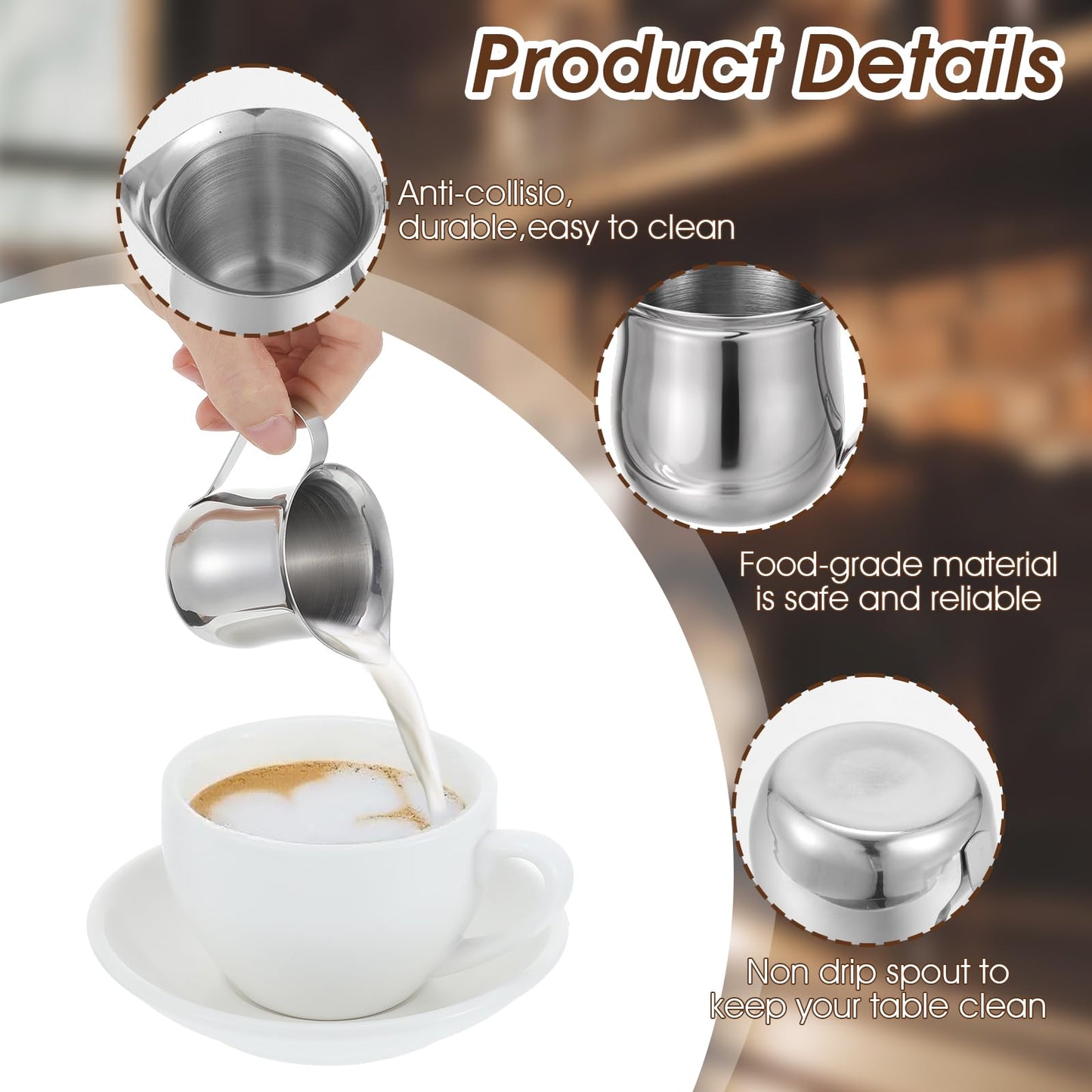 Molain 36 Pcs Stainless Steel Bell Creamers, 3 oz Mini Creamer Pitcher with Handle and Pouring Spout Cup Container for Serving Milk Coffee Salad Dressing Maple Syrup Espresso Machine Restaurant Cafes