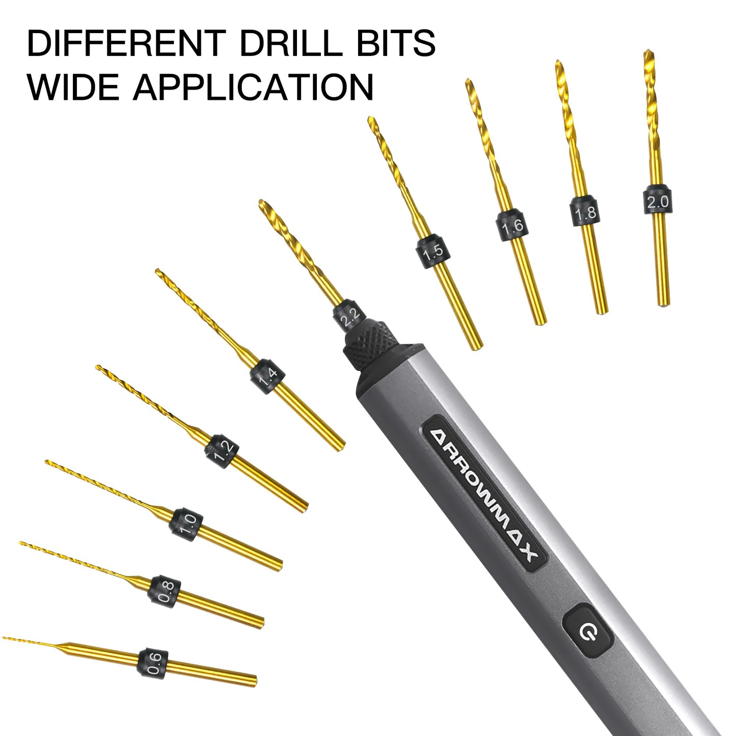 AM ARROWMAX Mini Drill Pen, 5-Speed, LED Lights, OLED Display, Resin Drill Set With 10 Small Bits, Aluminium Box, For Jewelry Making, Wood, Plastic (SDS)