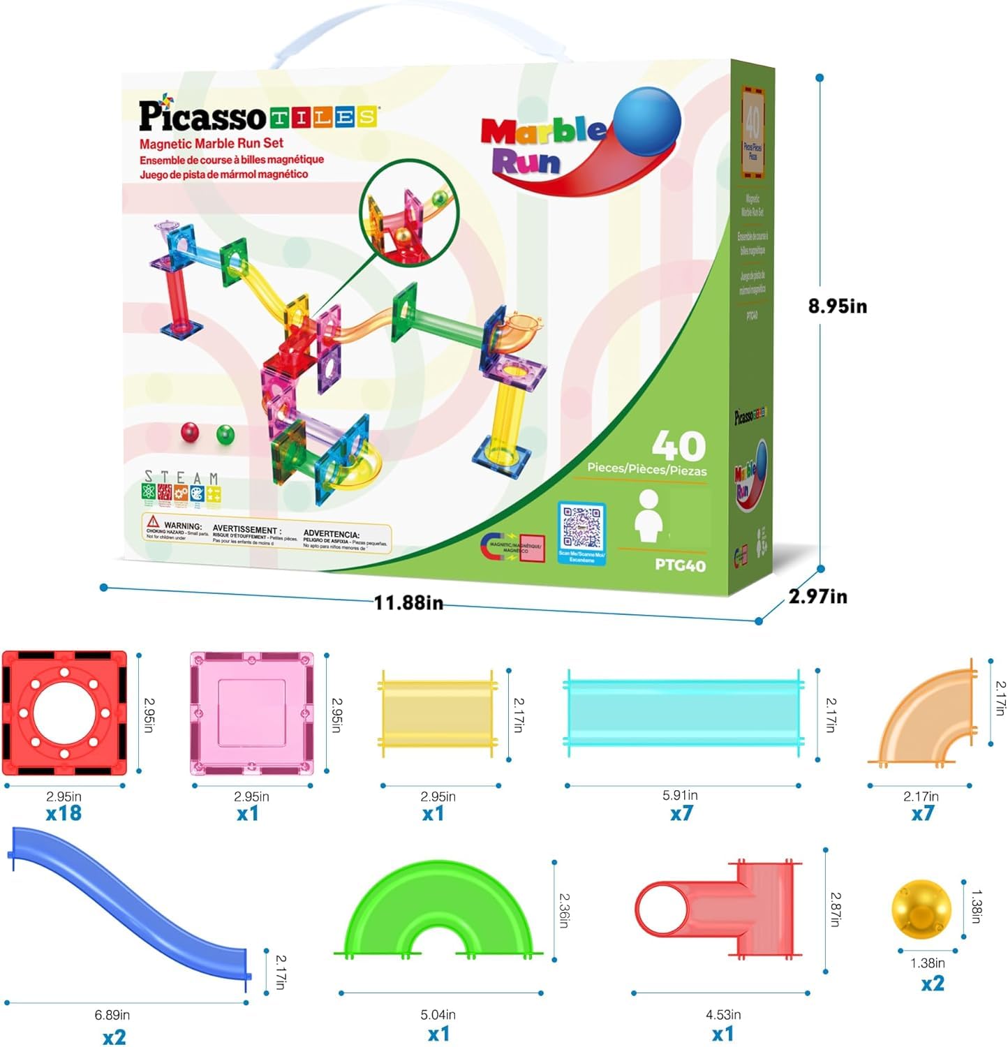 PicassoTiles® 40pc Marble Run Building Blocks PTG40