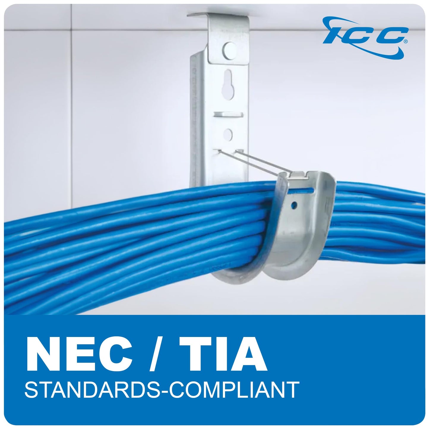 ICC Ceiling Mount J Hook 2” with Retainer Clip - Galvanized Steel Cable Management Hooks for Hanging Cable - Rust-Resistant, EIA and TIA Compliant - 2 Inch 25-Pack