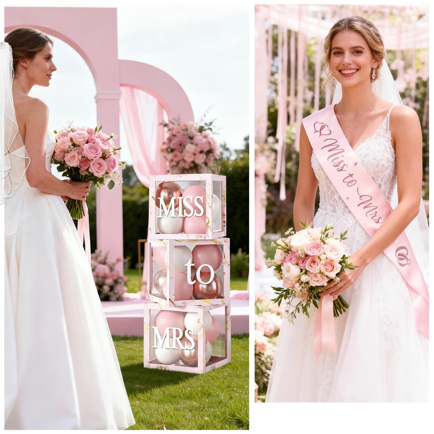 Cocomigo 330pcs Bride to Be Decorations, One-stop Set for 25 People, Includes 350gsm Plates Photo Props Cupcake Toppers Veil and Sash, Pink Bridal Shower Decorations for Female