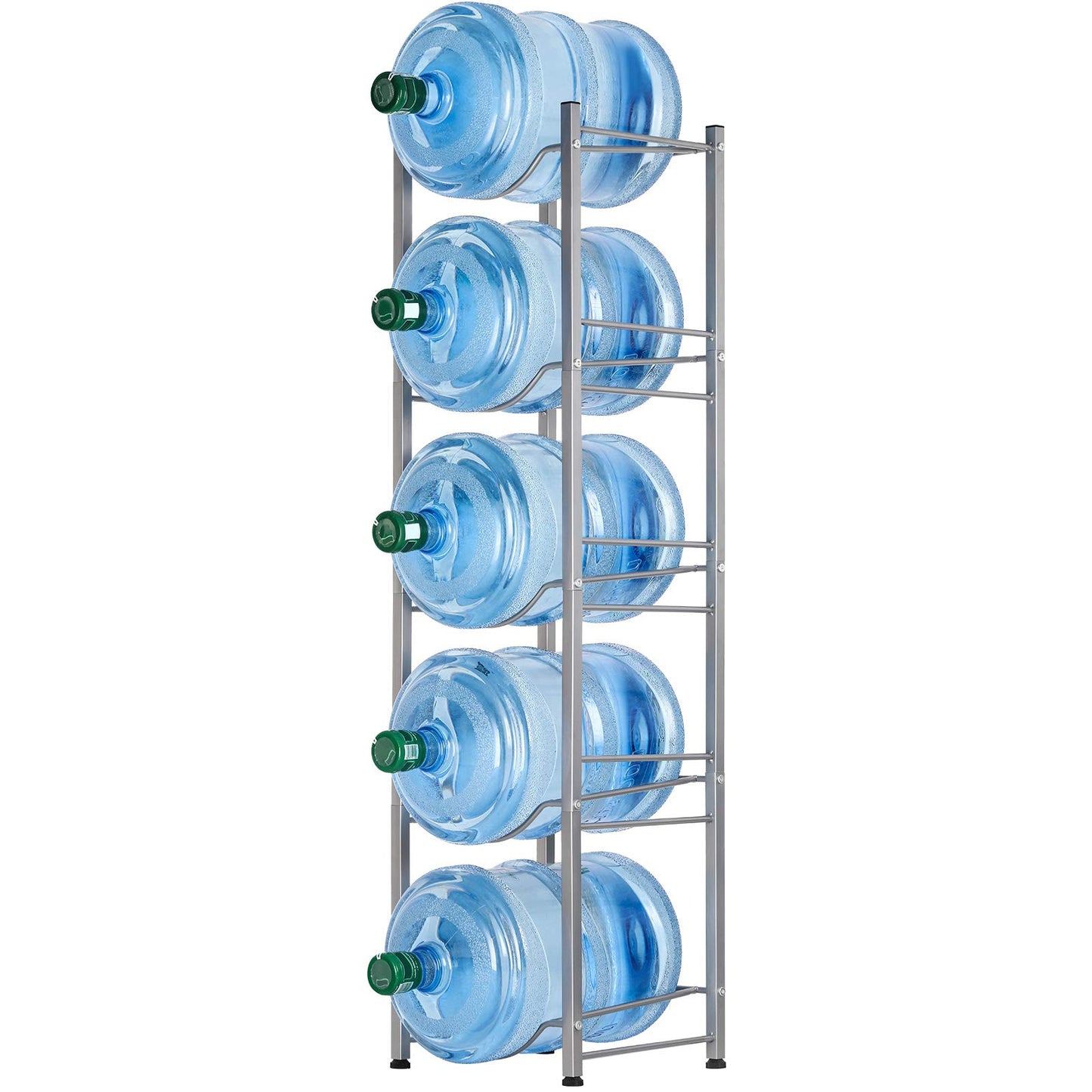 LIANTRAL 5-Tier Water Cooler Jug Rack, 5 Gallon Bottle Storage, Detachable Heavy Duty Holder for Home, Office (Silver)