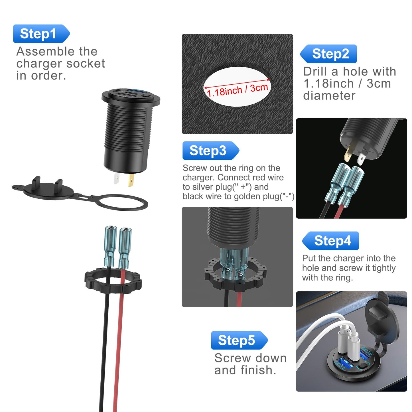 2 Pack 12V USB Outlet 4 Port Car Charger, 78W Super Fast Dual PD3.0 & QC3.0 Multiple USB Port for Car, USB C Cigarette Lighter Replacement 12 Volt Socket Waterproof for Marine Boat Motorcycle RV Golf