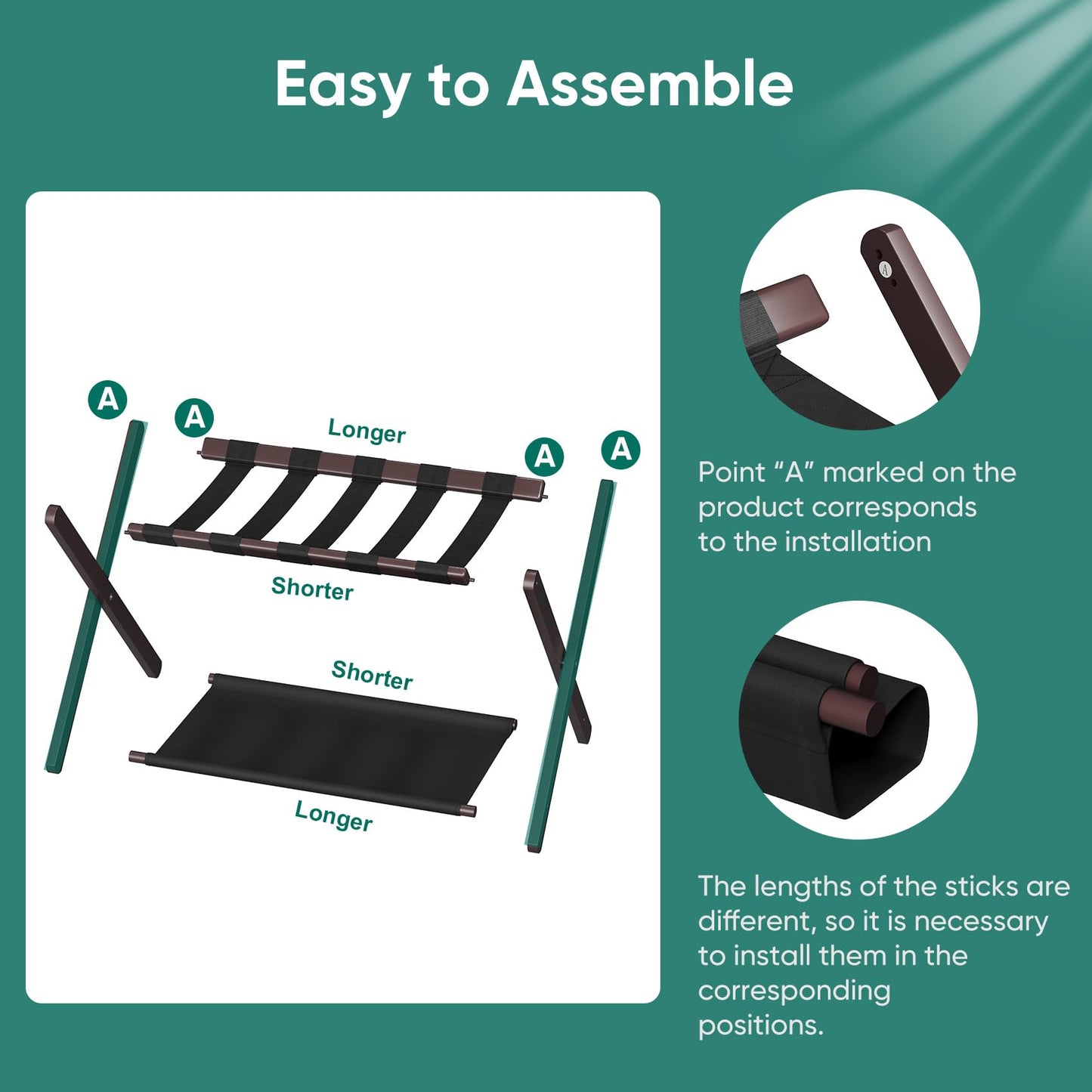 Smuxee Brown Bamboo Luggage Rack Pack of 2, Foldable Suitcase Stand with Storage Shelf, Easily Assembled Luggage Stand with 5 Nylon Straps for Guest Room Bedroom Hotel