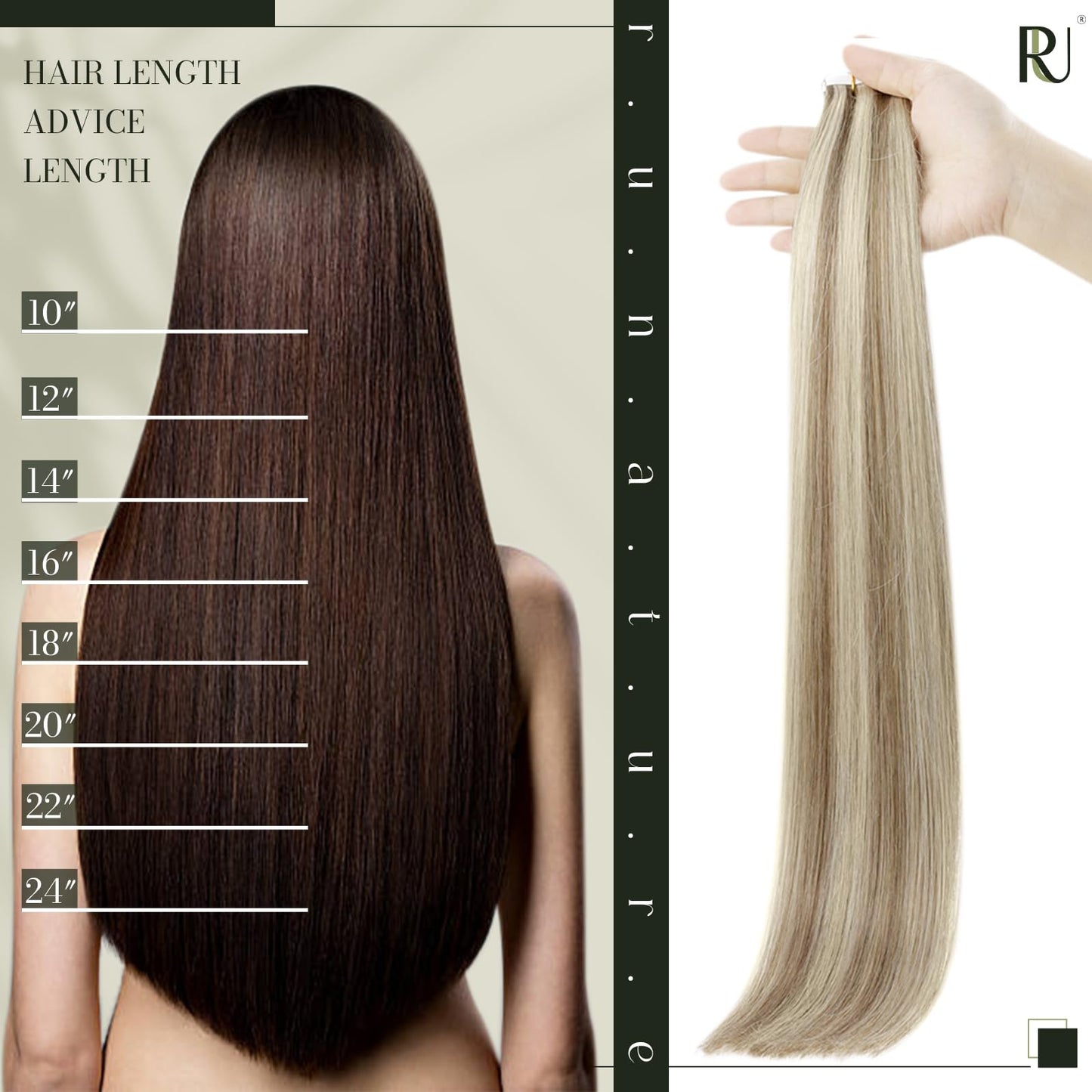 RUNATURE Blonde Tape in Hair Extensions Human Hair 18 Inch Long Tape in Human Hair Extensions Ash Brown Highlight Platinum Blonde Straight Human Hair Tape on Extensions Silky Double Sided 50g 20pcs