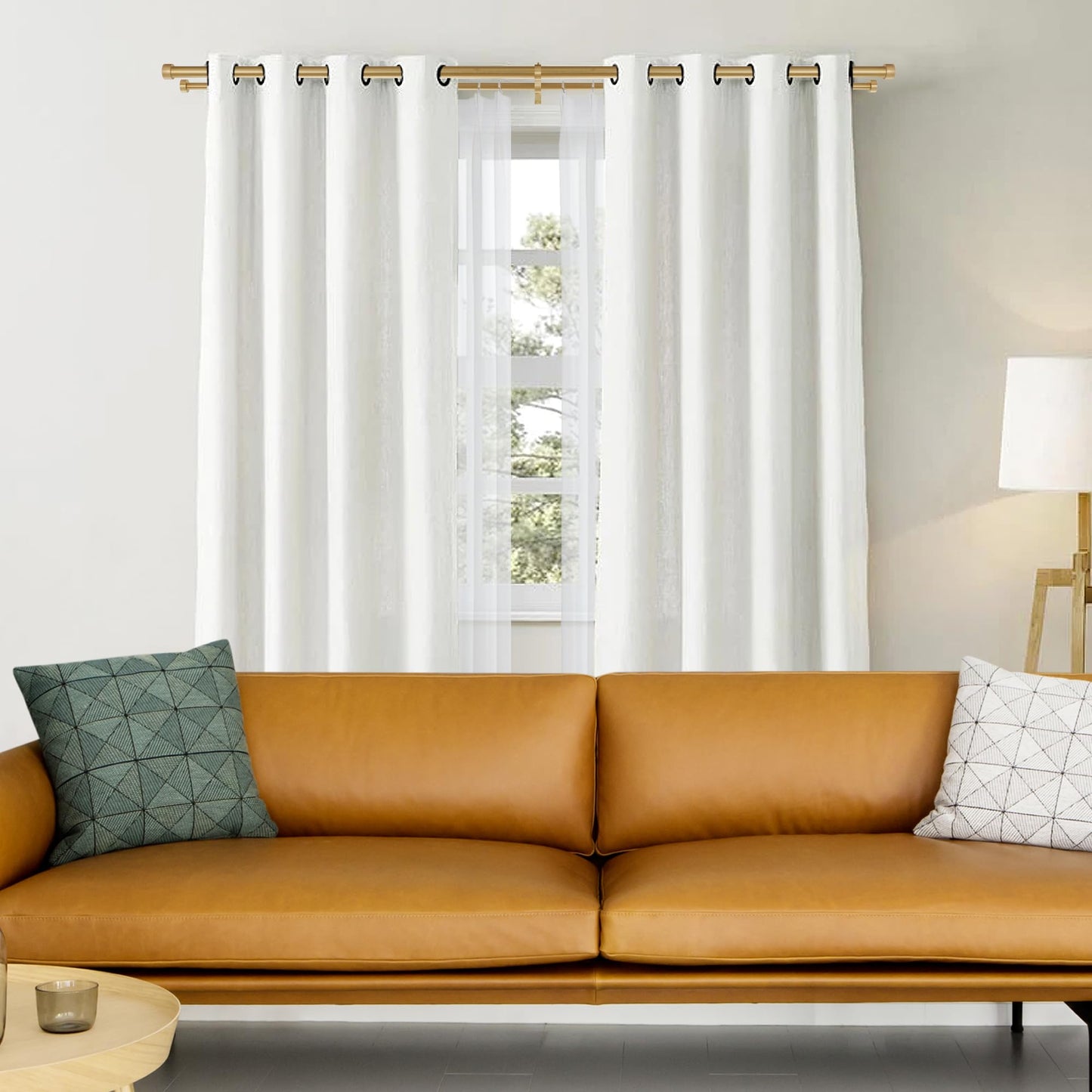 Lwiiom Double Curtain Rods with Aluminum End Cap and Full Surround Brackets,1"Front and 5/8" Back Rod,Adjustable between 72 to 144 Inches (6-12 Feet), Warm Gold Double Window Drapery Rod