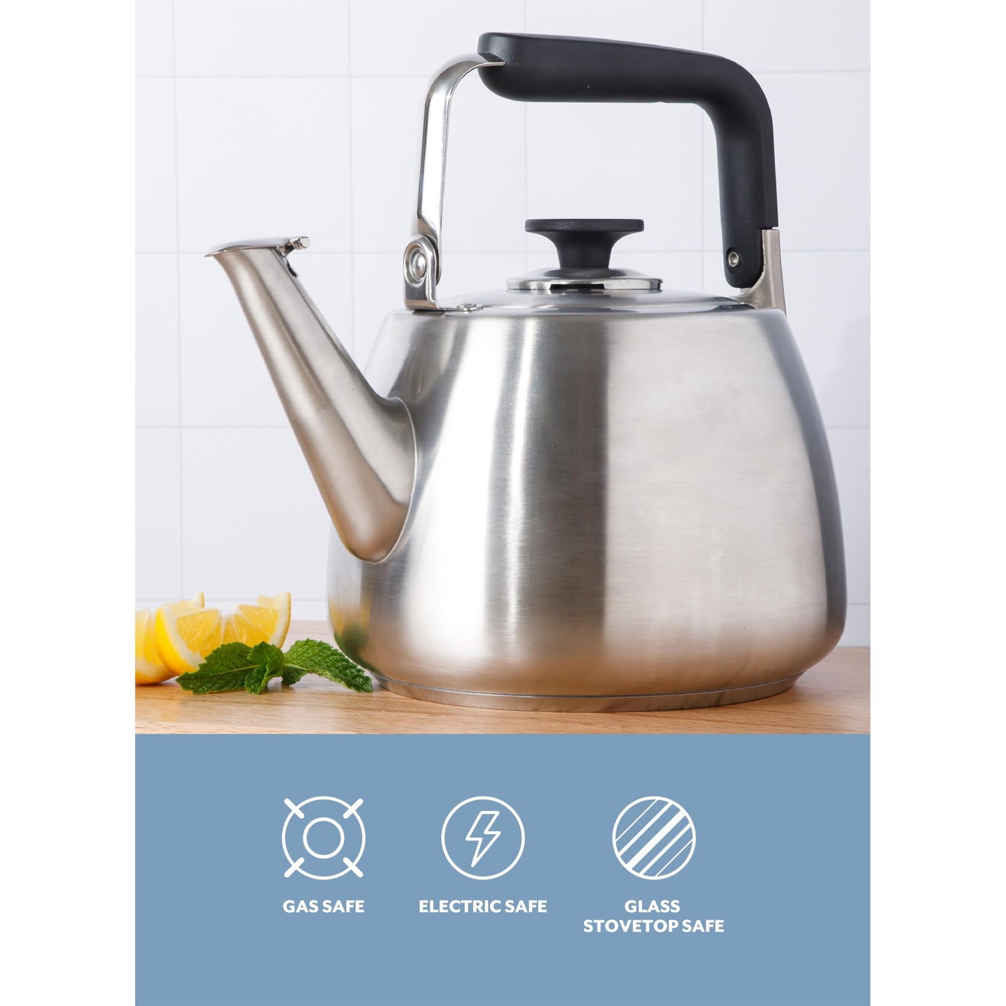 Sur La Table Kitchen Essentials Large 2 QT Heavy Gauge Brushed Stainless Steel Whistling Tea Kettle