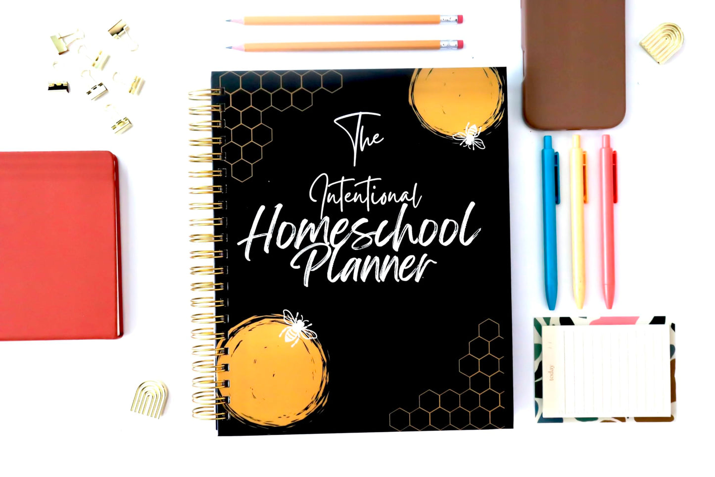 Homeschool Planner Undated for Moms - 180 Daily Pages + 12 Monthly Calendars | 8.5x11 Gold Spiral Bound | Attendance, Reading Log, Grade Tracker
