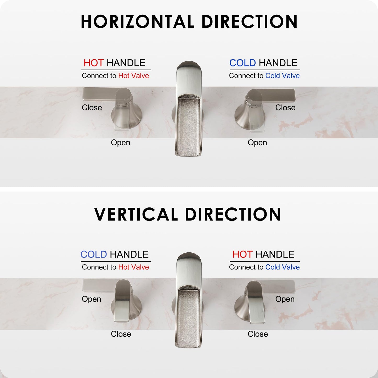 HOIGY Brushed Nickel Bathroom Faucet 3 Hole, 4-8 Inch Waterfall Bathroom Sink Faucet Widespread with Drain & cUPC Supply Hose, 2 Handles for Vanity, Lavatory, Restroom, Brass Material, 10 Mins Install
