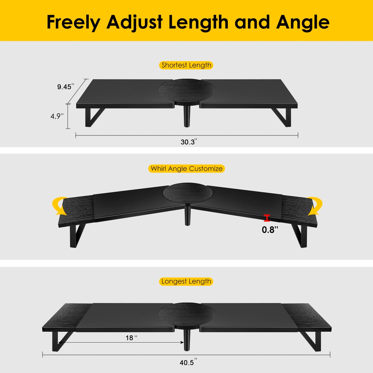 Across-Star Dual-Monitor Stand for Desk - Large Adjustable Length and Angle Riser for 2 Monitors, Double Computer Desktop Organizer, Shelf for TV, Laptop, Printer