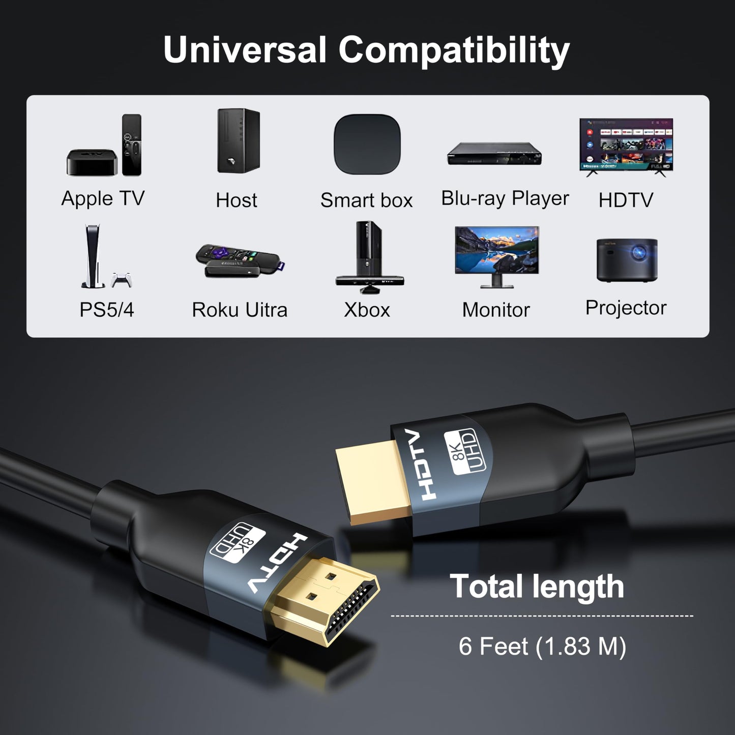 8K HDMI 2.1 Cables 6FT 20-Pack, High Speed HDMI Gaming Monitor Cable for PS5 TV-8K ARC&eARC HDMI Cord-165/180/240Hz, HDCP2.3, 3D/HDR10 for Soundbar, PS5, PS4, TV, Xbox, Roku, Cinema, Computer, Monitor