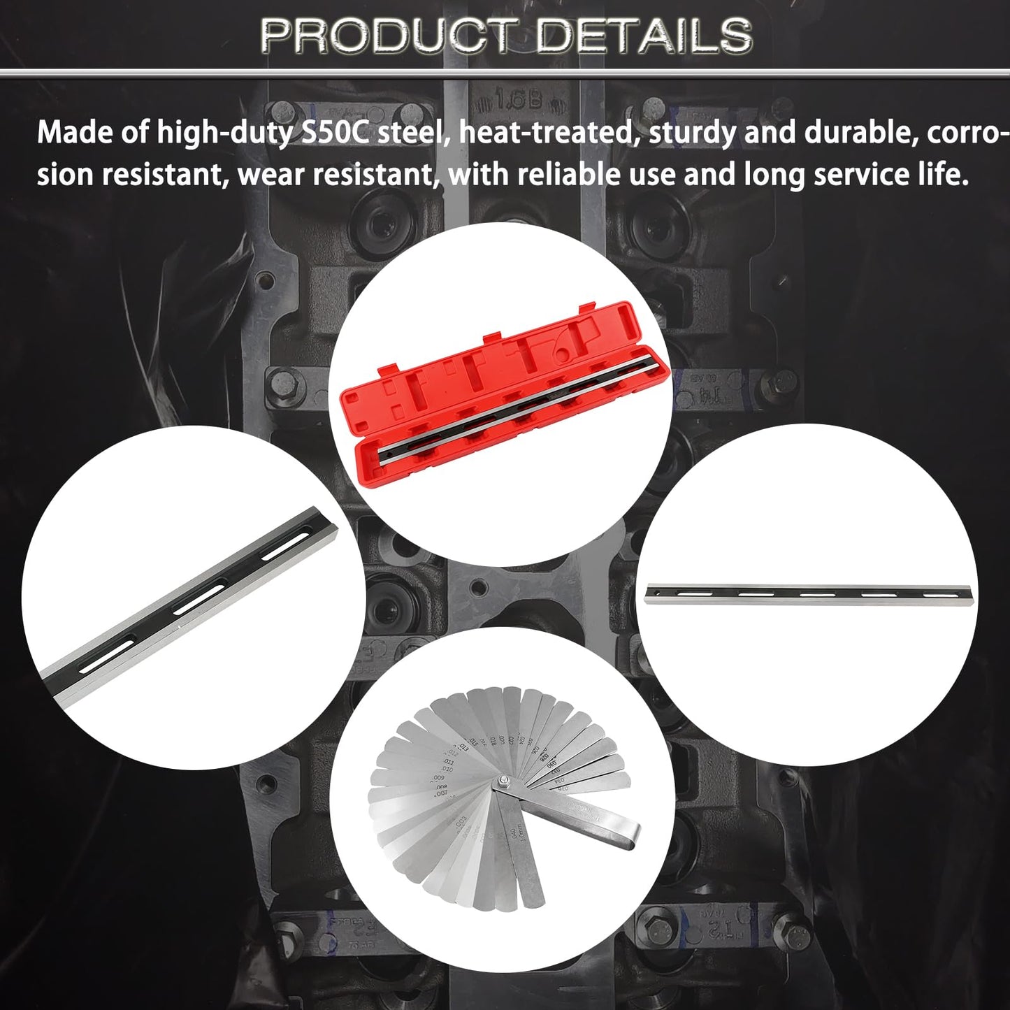 ReluxGo 24 Inch Machinist Precision Steel Straight Edge Tool, Cylinder Head Straight Edge, Straight Edge Machined Flat with Complimentary Feeler Gauges for Checking Cylinder Heads and Engine Blocks