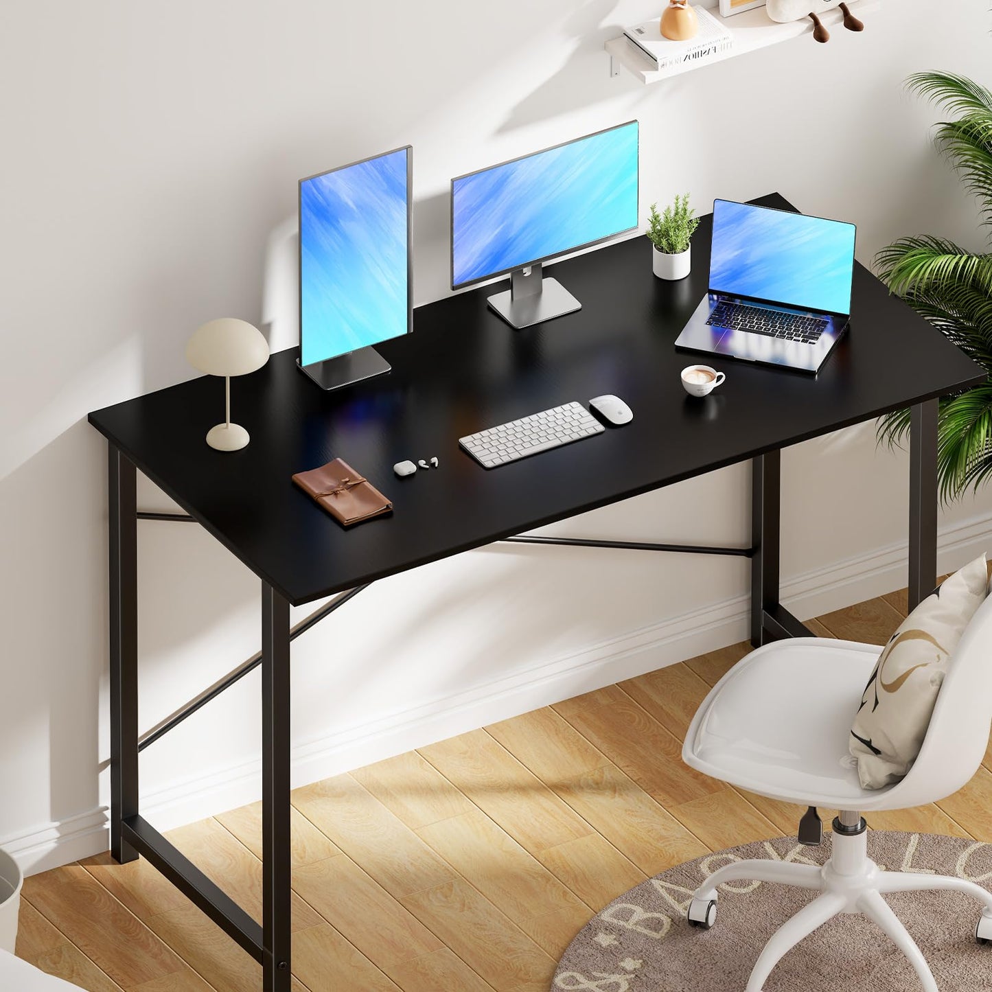 OLIXIS 47 Inch Home Office Desk, Small Computer Work Table with X-Shaped Reinforcement, Modern Simple Writing and Study Desk for Home Office, Bedroom, or Dorm Room, Black