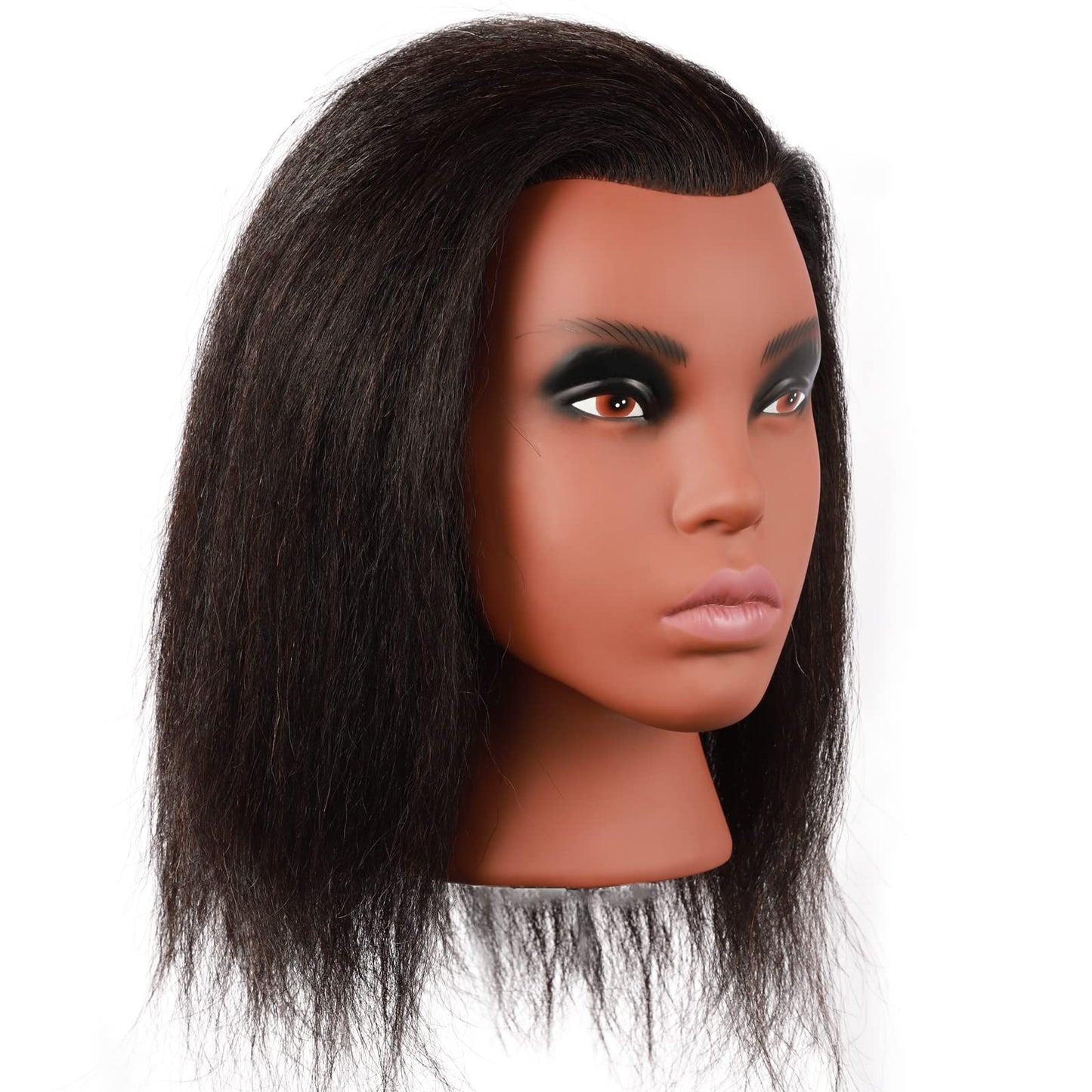 Kalyx Mannequin Head with Human Hair for Cosmetology Braiding Cornrow or Practice Sew in on Hair Doll Head Manikins Hair Training Head
