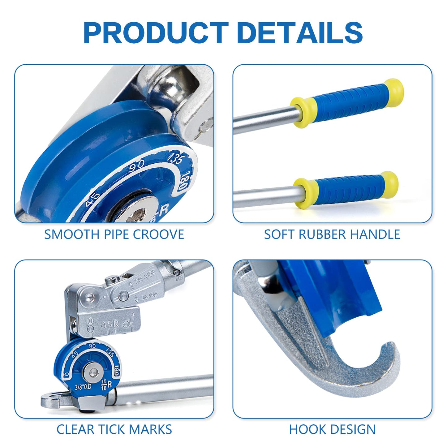 Pipe Bender 3/8" Heavy Duty Tubing Bender Tube Bender Roller 180° HVAC Copper Tool For Copper Pipe, Aluminum Pipe, Iron Pipe, Stainless Steel Pipe