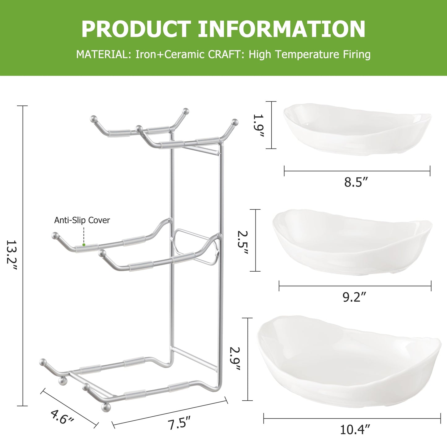 HBlife Fruit Bowl for Kitchen Counter - 3 Tier Ceramic Fruit Bowl with Metal Stand, Tiered Fruit Basket for Kitchen, Snack, Dessert Tray Plate Rack for Party