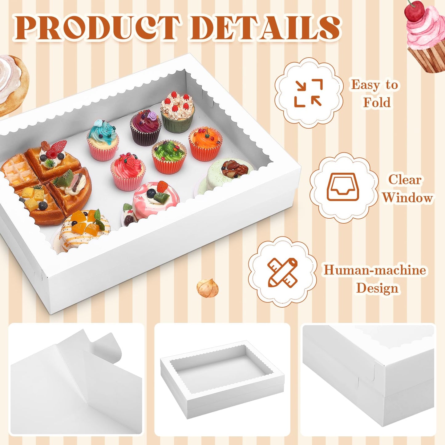 Sinload 10 Pcs 19x14x4 Inch Half Sheet Cake Boxes 5pcs Large Rectangle Bakery Boxes with 5pcs Cake Boards for Pastry Baking, Cupcakes, Donuts, Cookies, Pie Treat Packaging