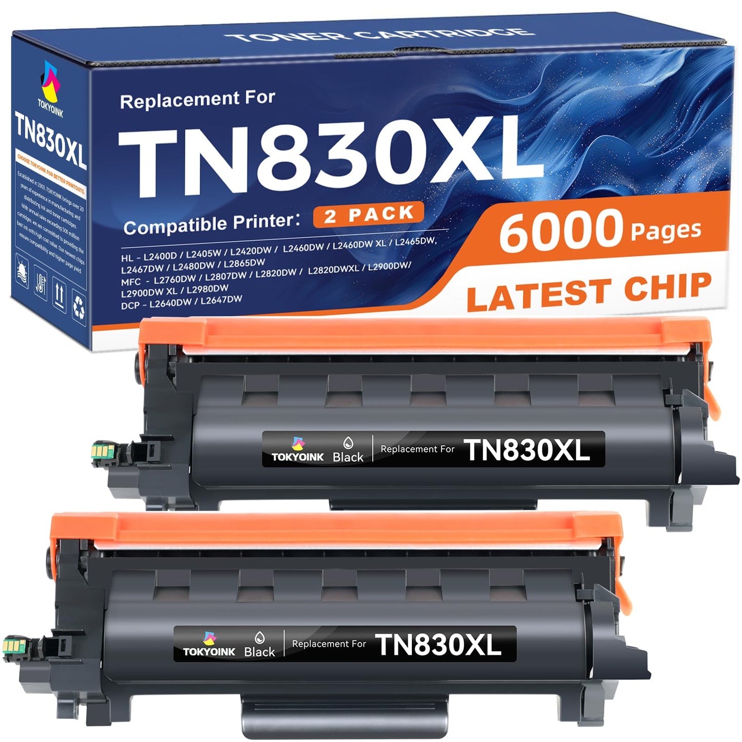 TOKYOINK Compatible TN830XL Toner Replacement for Brother TN830XL TN830 XL Toner use with HL-L2460DW HL-L2405W HL-L2480DW HL-L2400D MFC-L2820DW MFC-L2820DW XL DCP-L2640DW Printer (2 Pack Black)